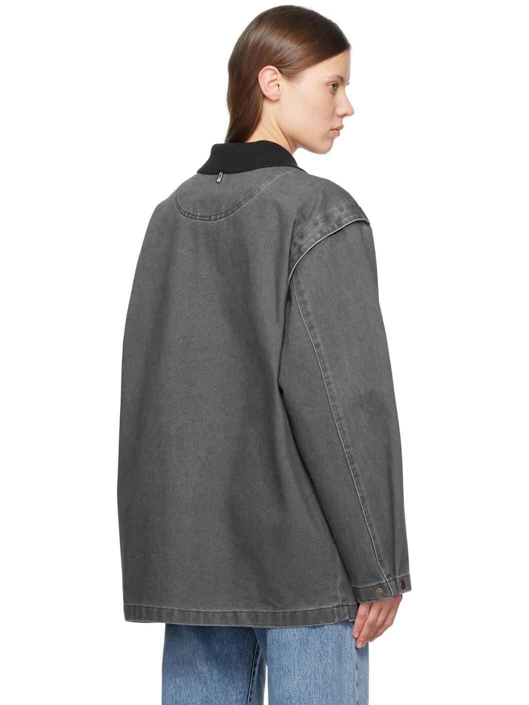 Gray Knit Collar Field Jacket - 3