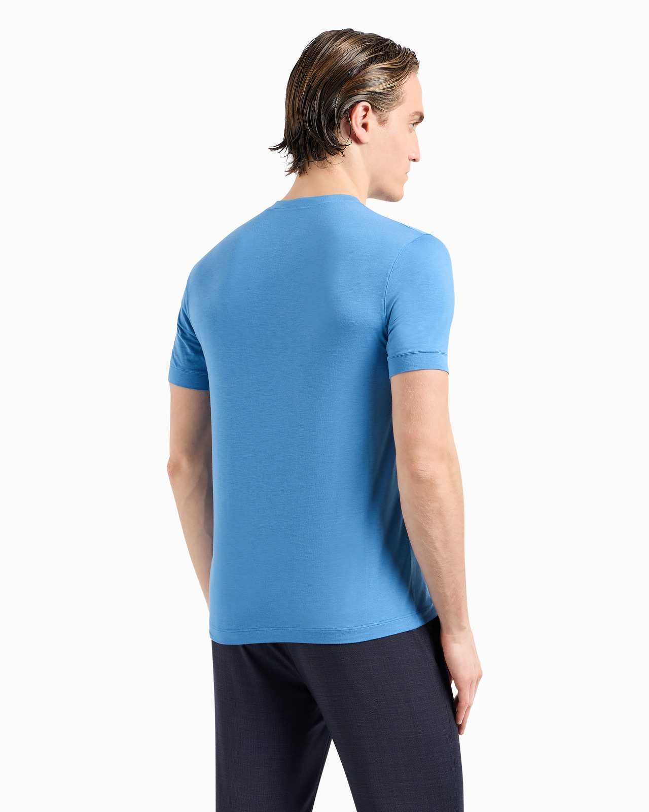 Crew-neck short-sleeved T-shirt in stretch viscose jersey - 3