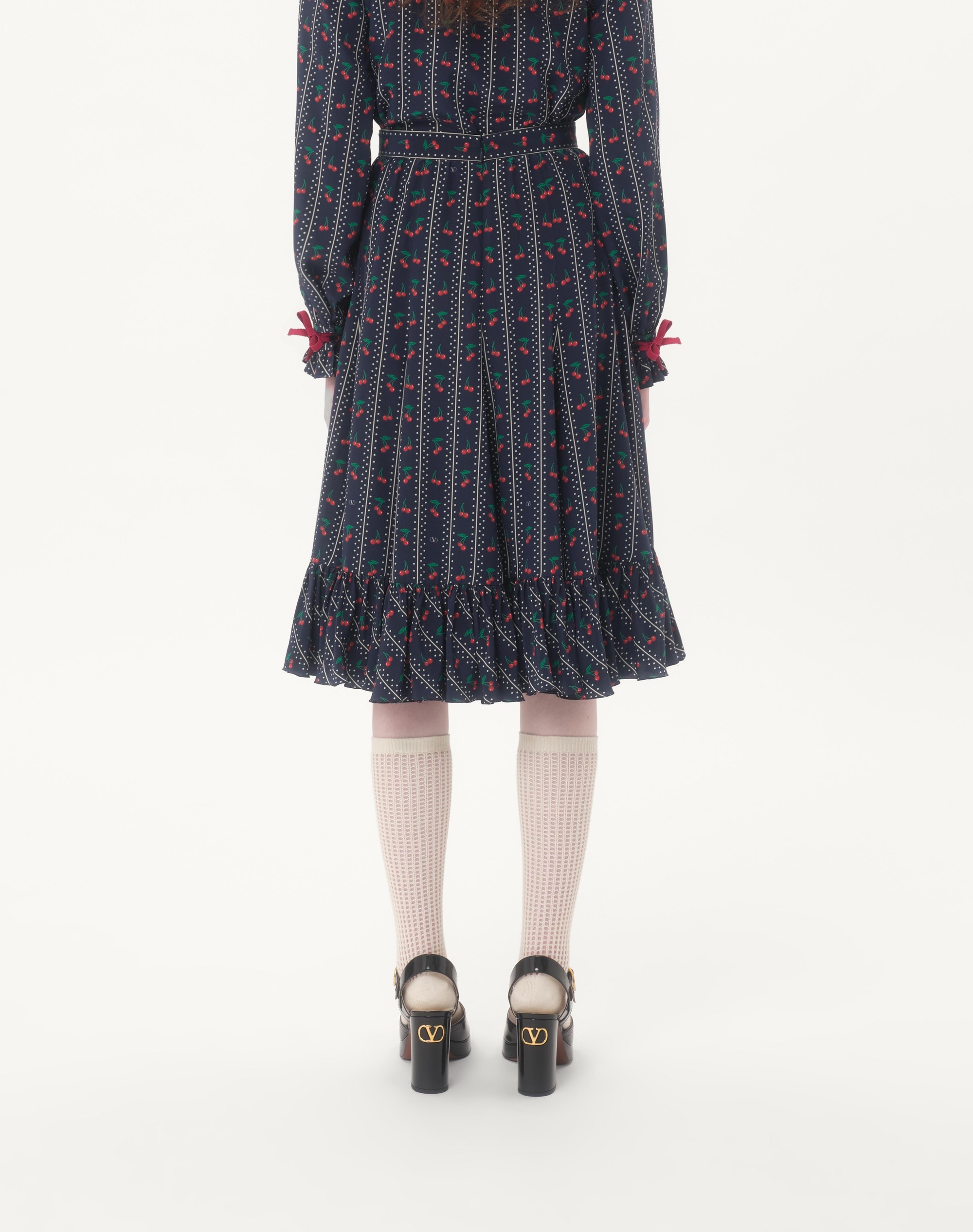CREPE DE CHINE MIDI SKIRT WITH CHERRYFIC PRINT - 5