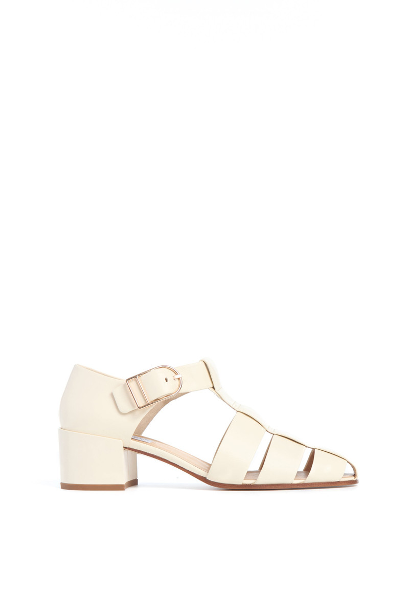 Lyle Block Heel Pump in Cream Nappa Leather 1