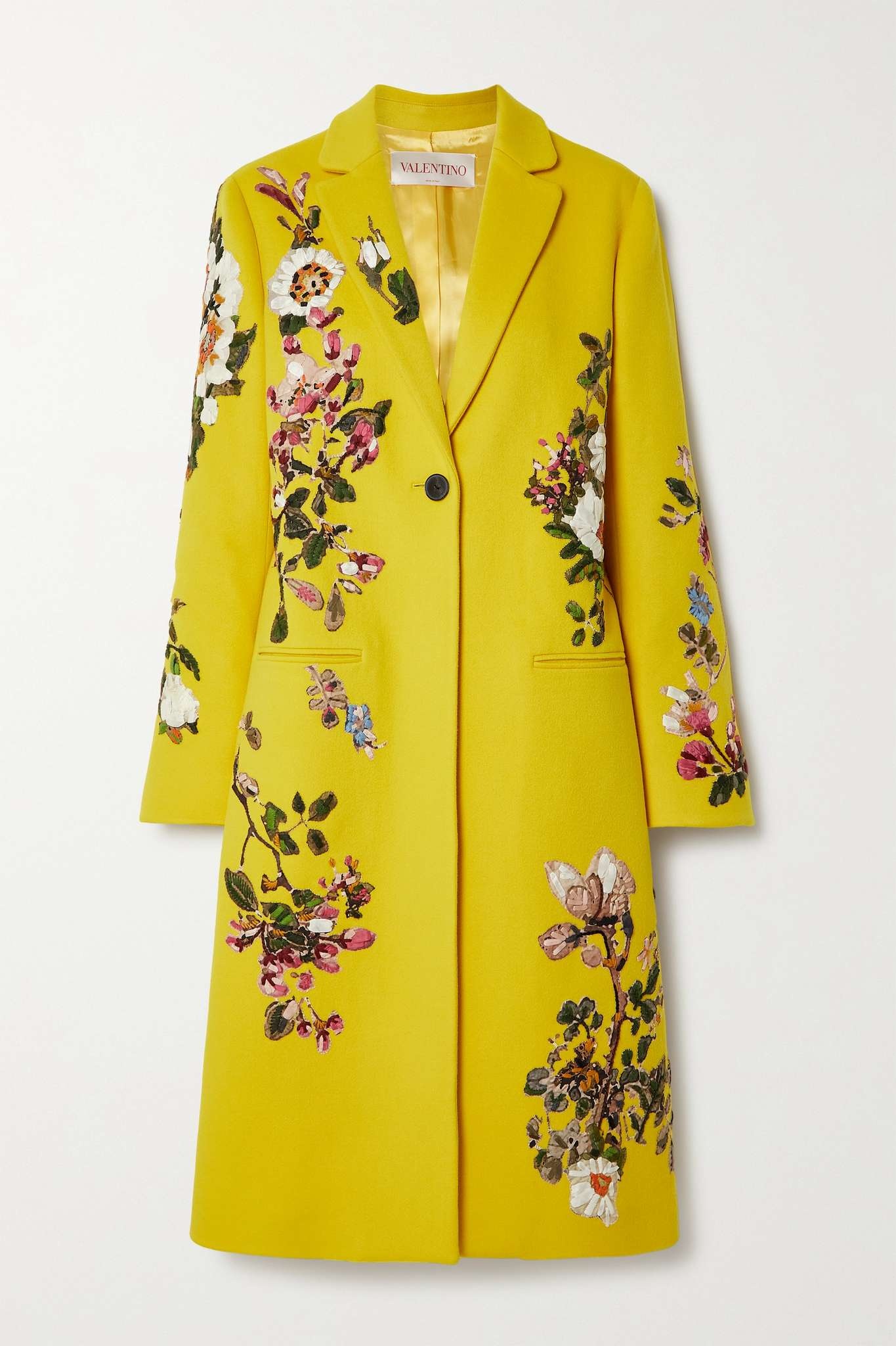 Embroidered appliquéd wool and cashmere-blend coat - 1