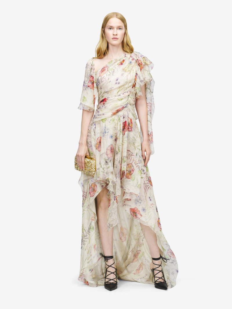 Alexander McQueen Meadow Floral Print Asymmetric Evening Dress outlook