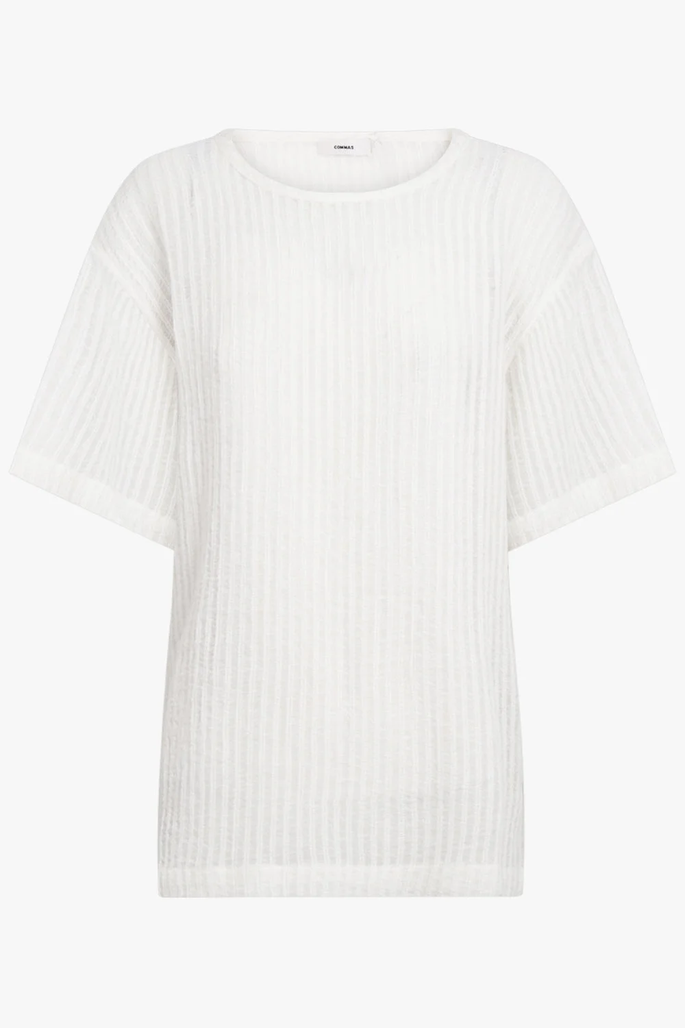 SHEER STRIPE CREWNECK S/S T-SHIRT | WHITE - 1