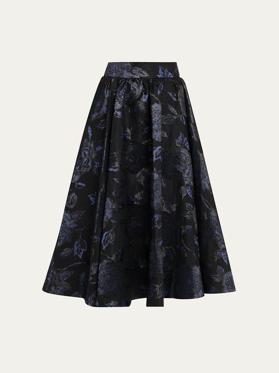 Nilda Voluminous Floral Jacquard Midi Skirt - 1