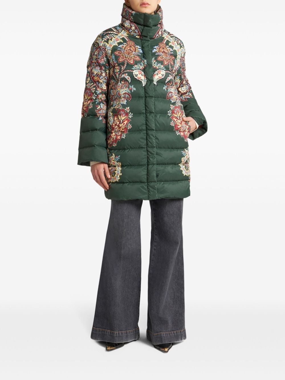 paisley-print zip-up puffer coat - 3