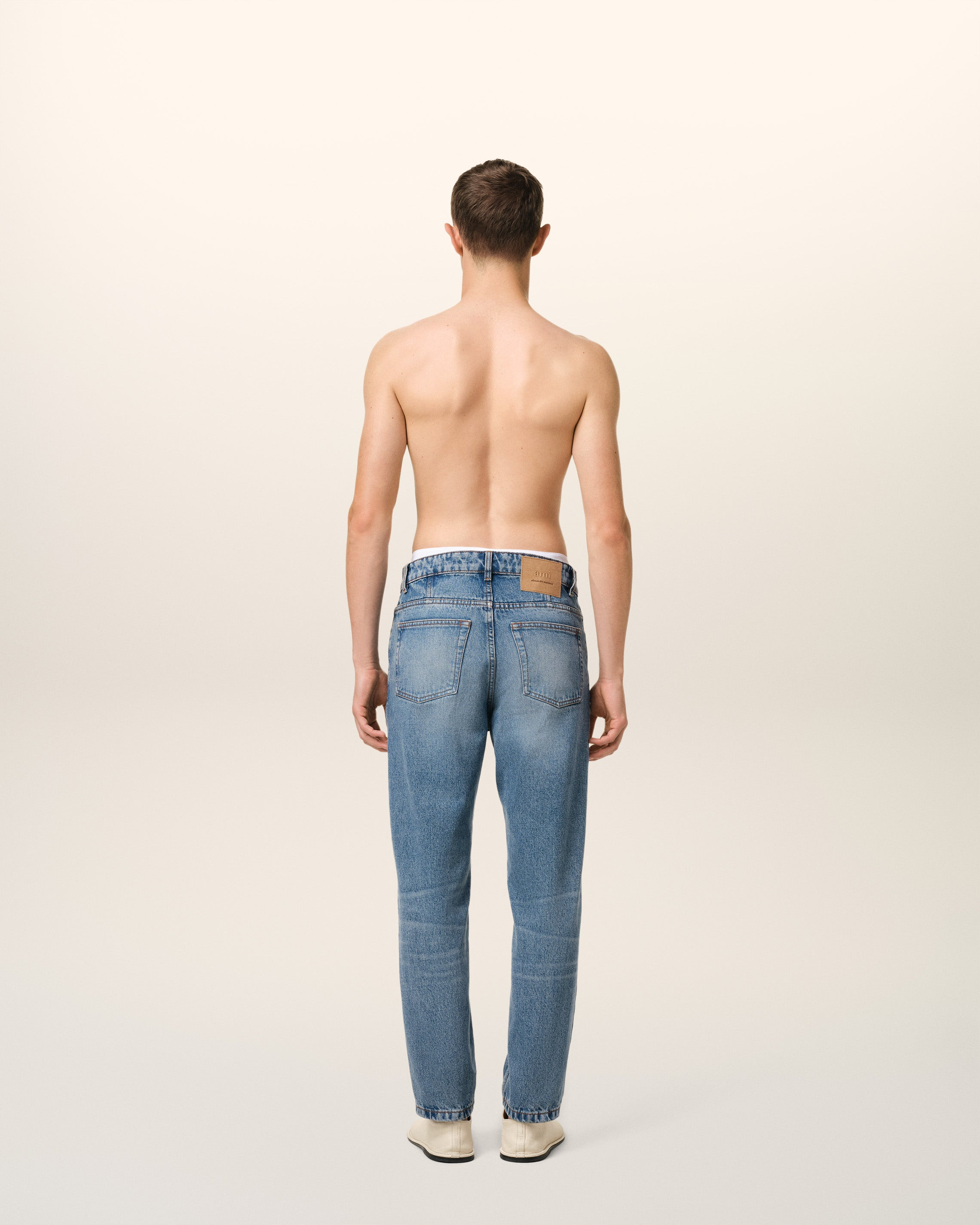 BLUE COTTON TAPERED FIT JEANS - 4