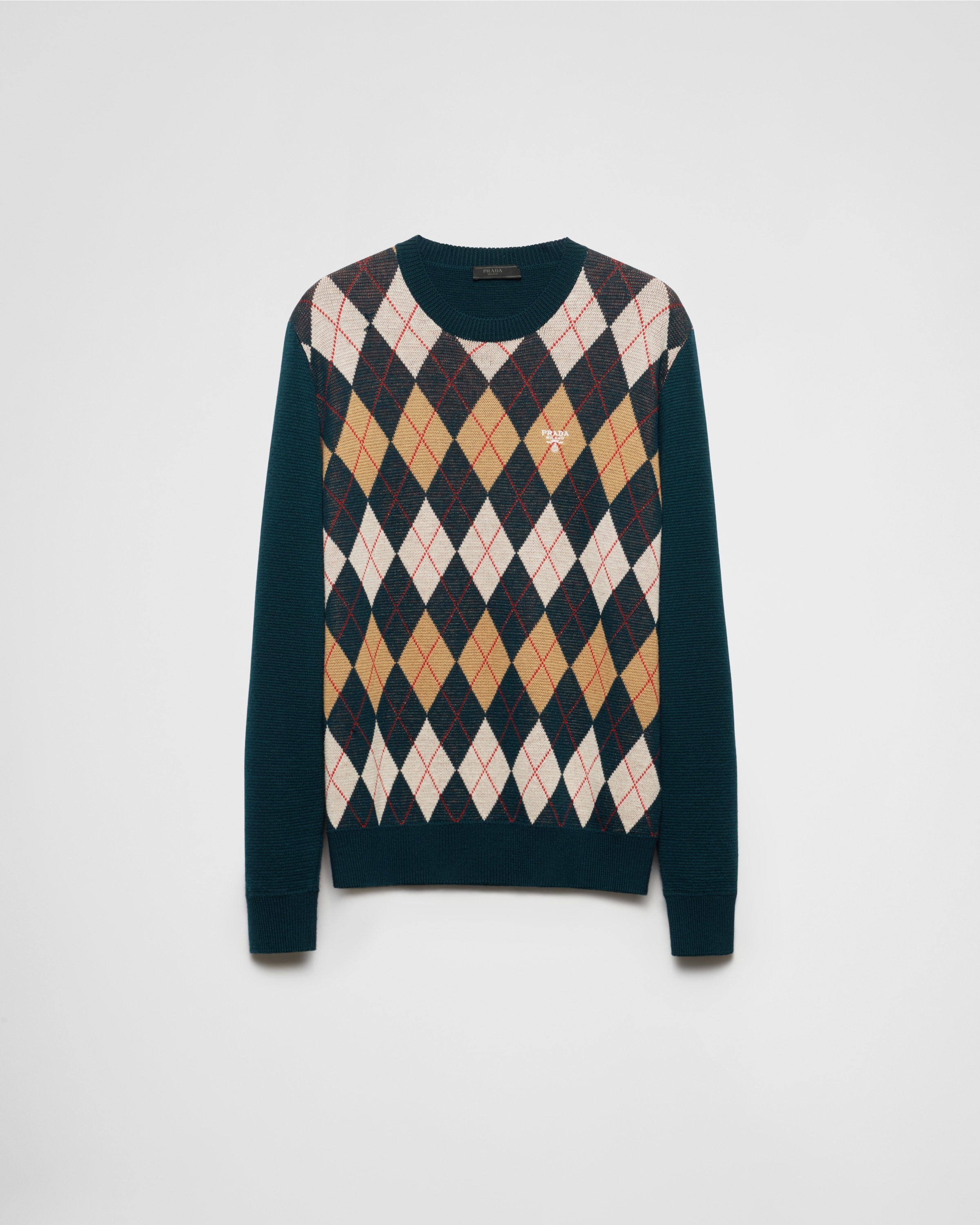 Wool crew-neck sweater with an Argyle pattern - 1