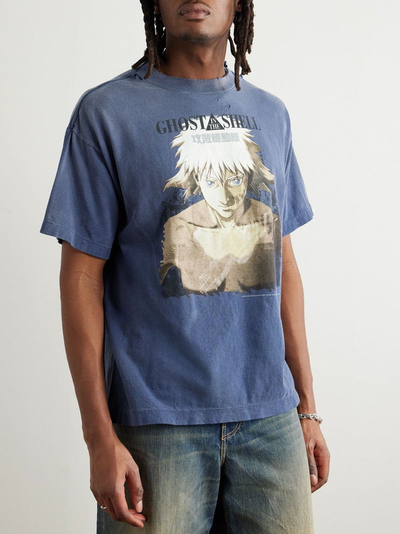 + Ghost in the Shell Distressed Printed Cotton-Jersey T-Shirt Navy 3