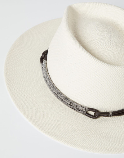 Brunello Cucinelli Straw fedora with leather and monili band outlook