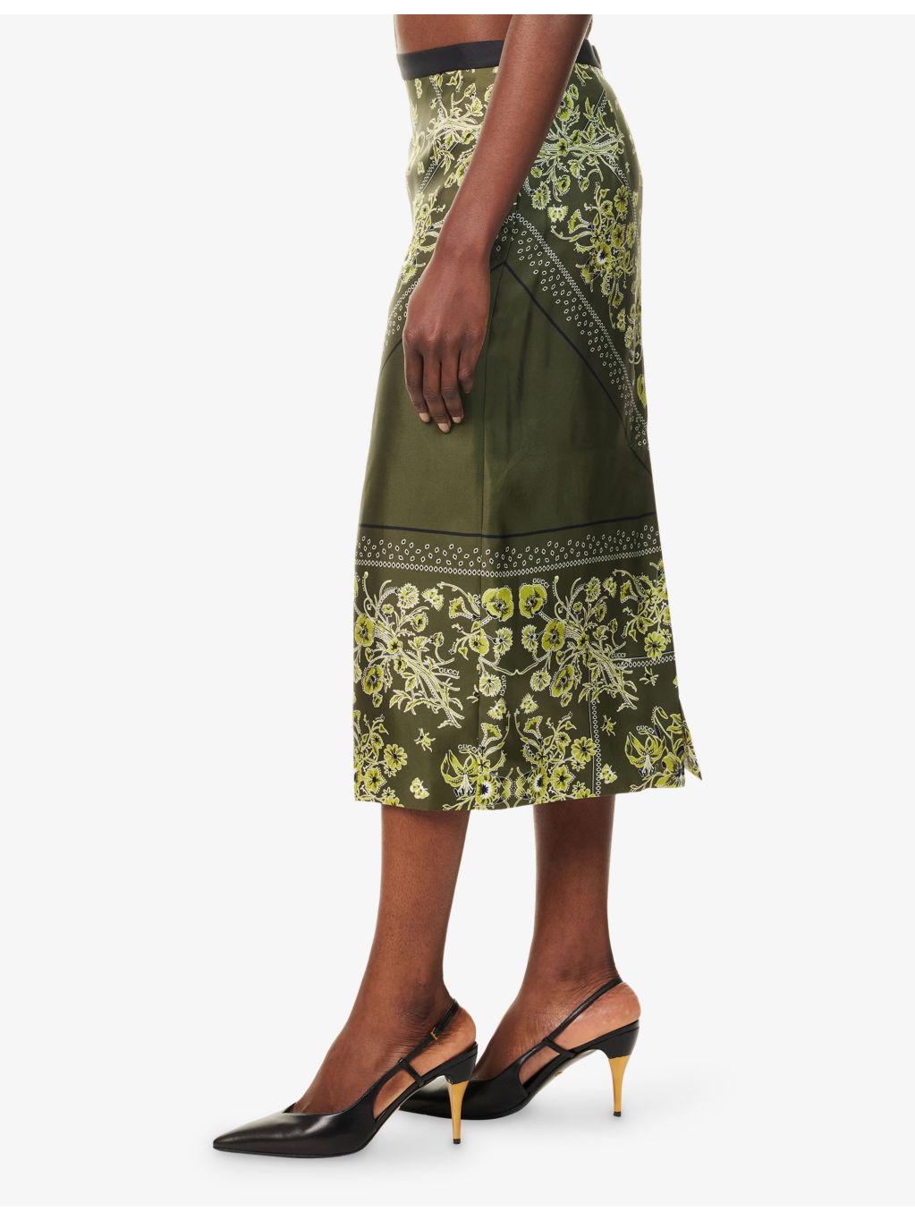 Floral Slit Silk Midi Skirt - 3