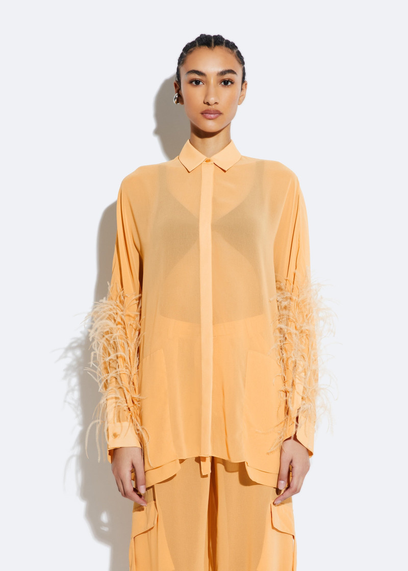 LAPOINTE Georgette Oversized Shirt With Feathers outlook