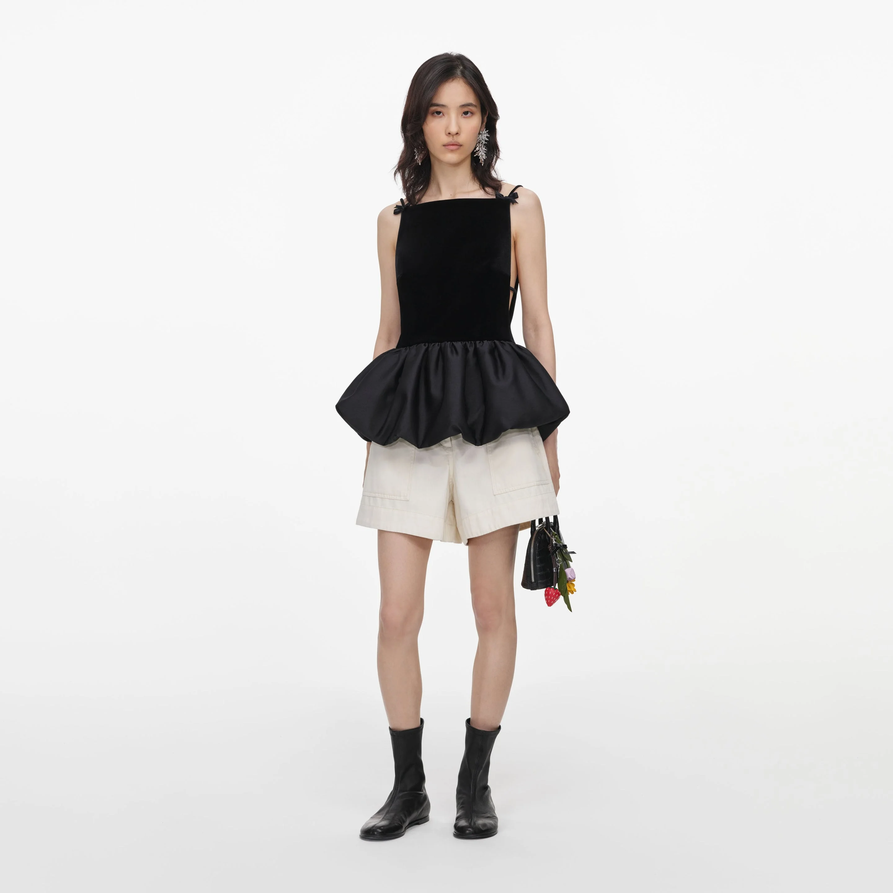 Black Velvet Bubble Hem Top - 1