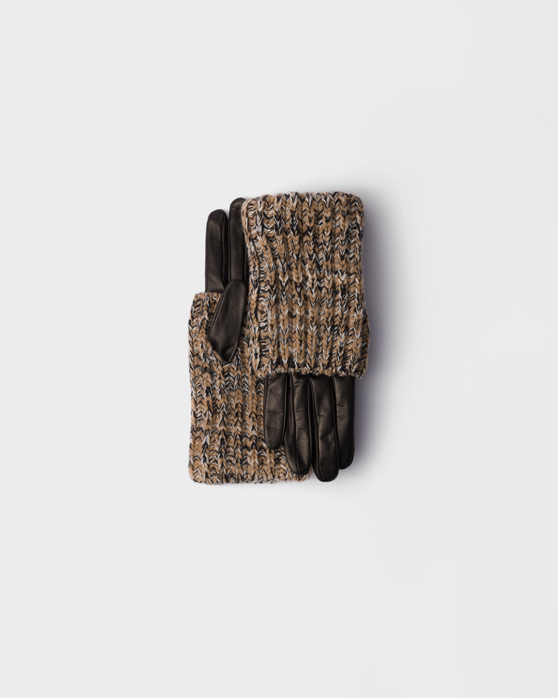 Nappa leather and mélange knit gloves 1