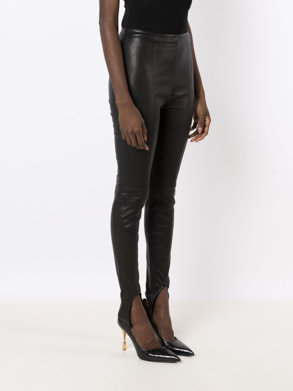 high-waisted leather trousers - 3