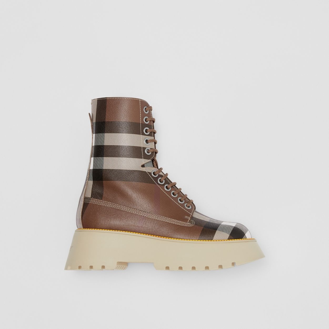 Exaggerated Check Platform Faux Leather Boots - 6