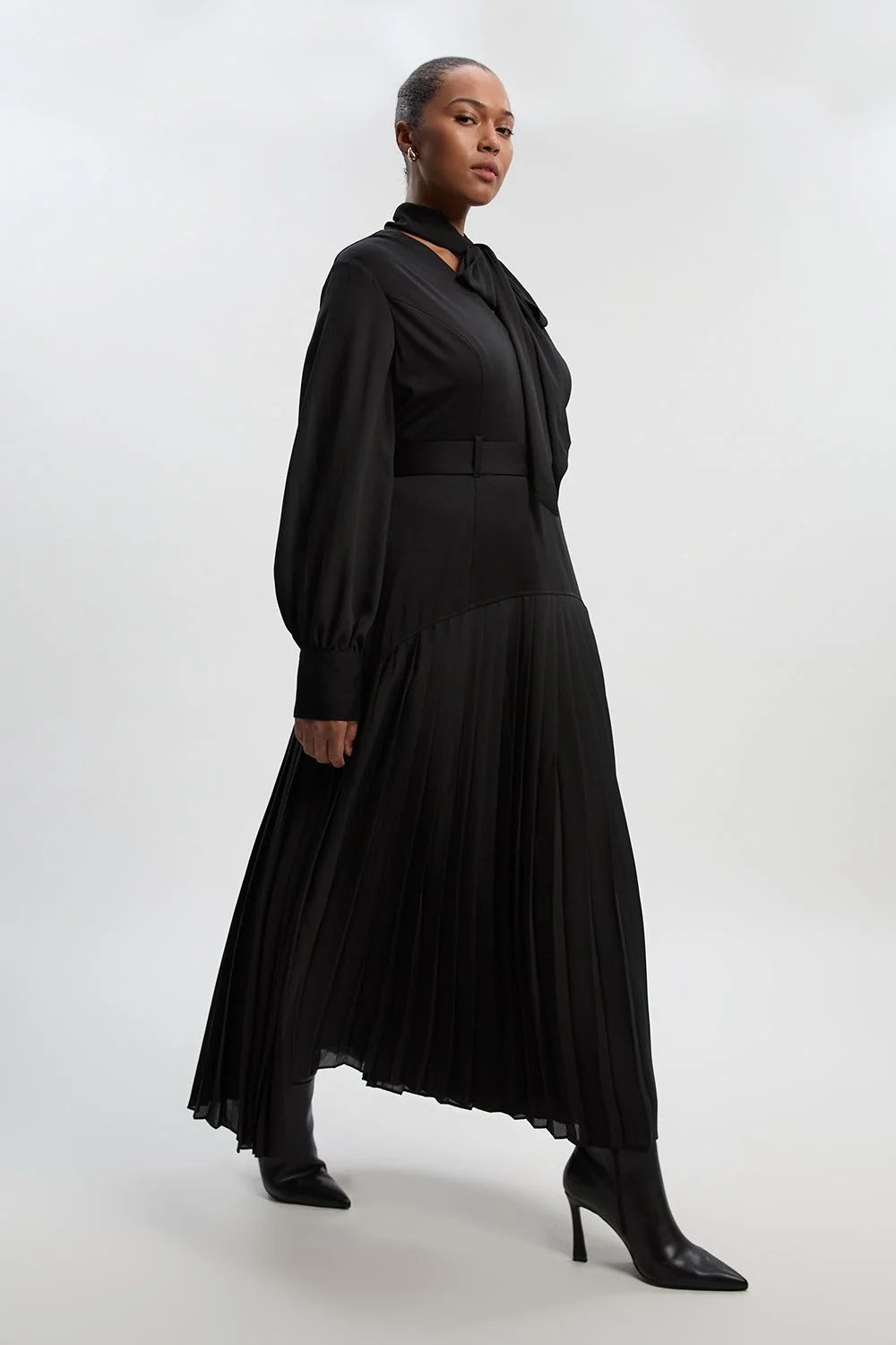 Plus Size Jersey Ponte Georgette Mix Midi Dress - 1
