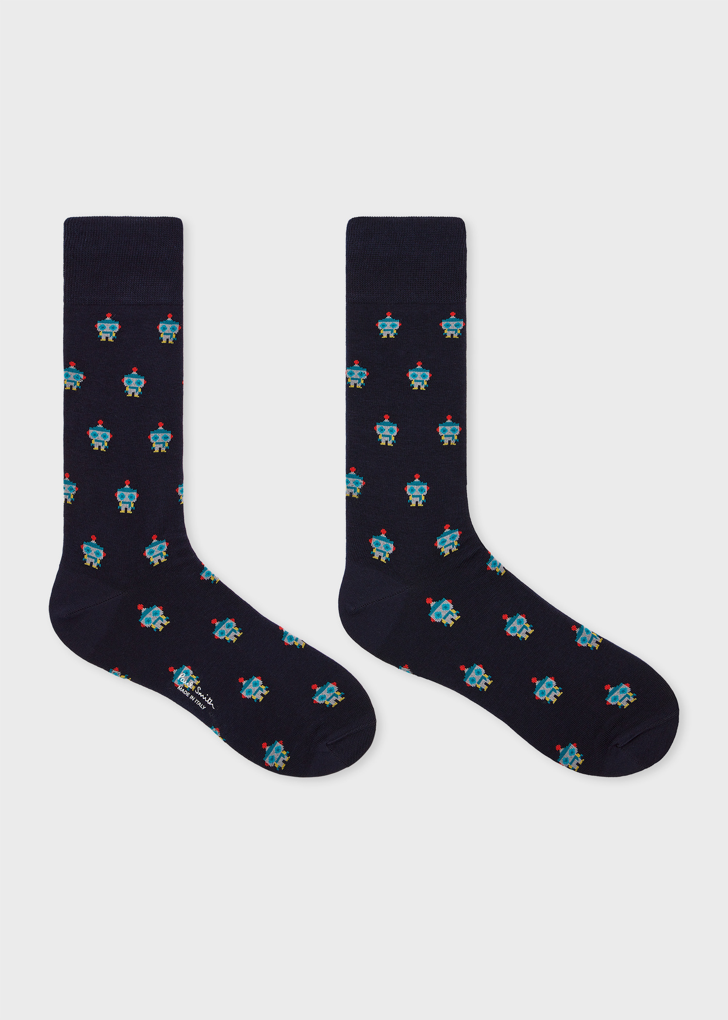 Dark Blue Cotton-Blend 'Robot' Socks - 2
