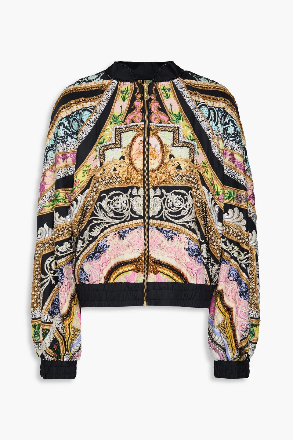 Embellished printed silk-twill bomber jacket - 1