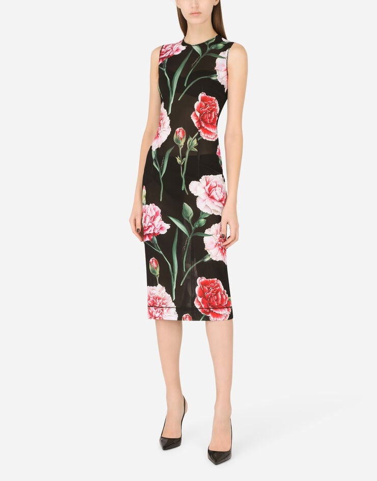 Marquisette calf-length dress with carnation print - 6