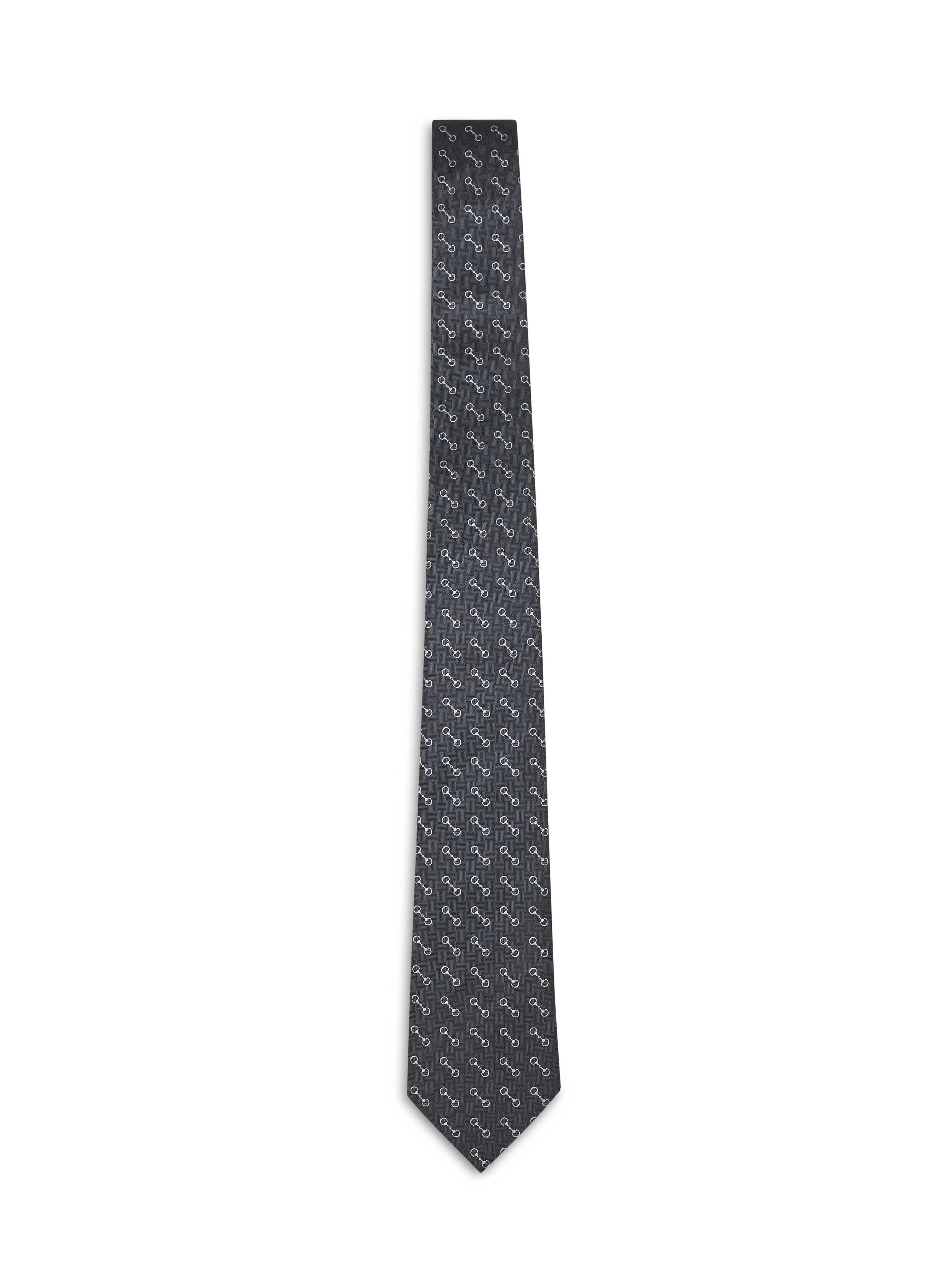 Gucci Men Black Horsebit Silk Jacquard Tie - 1