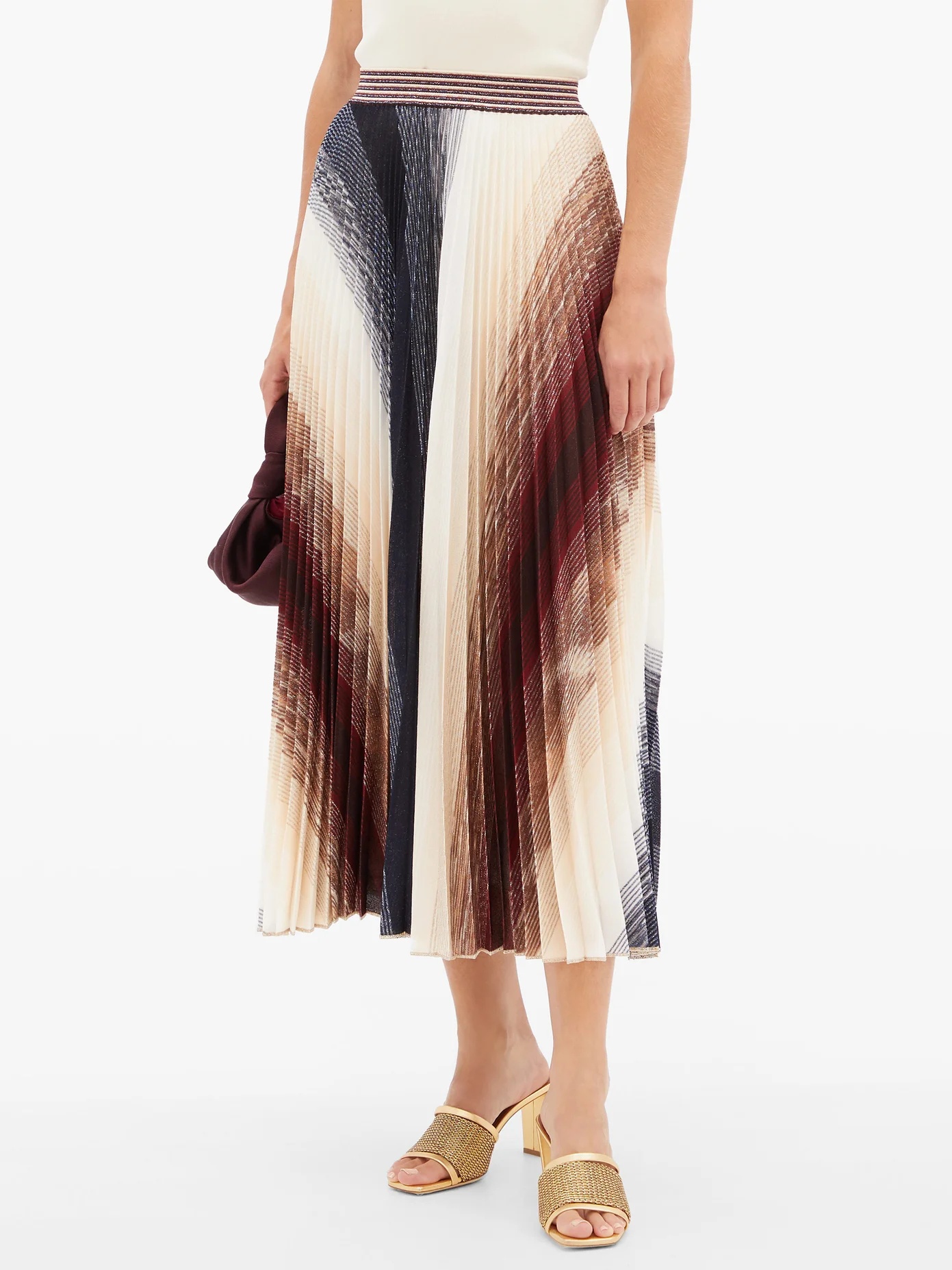 Pleated abstract-jacquard knit midi skirt - 6