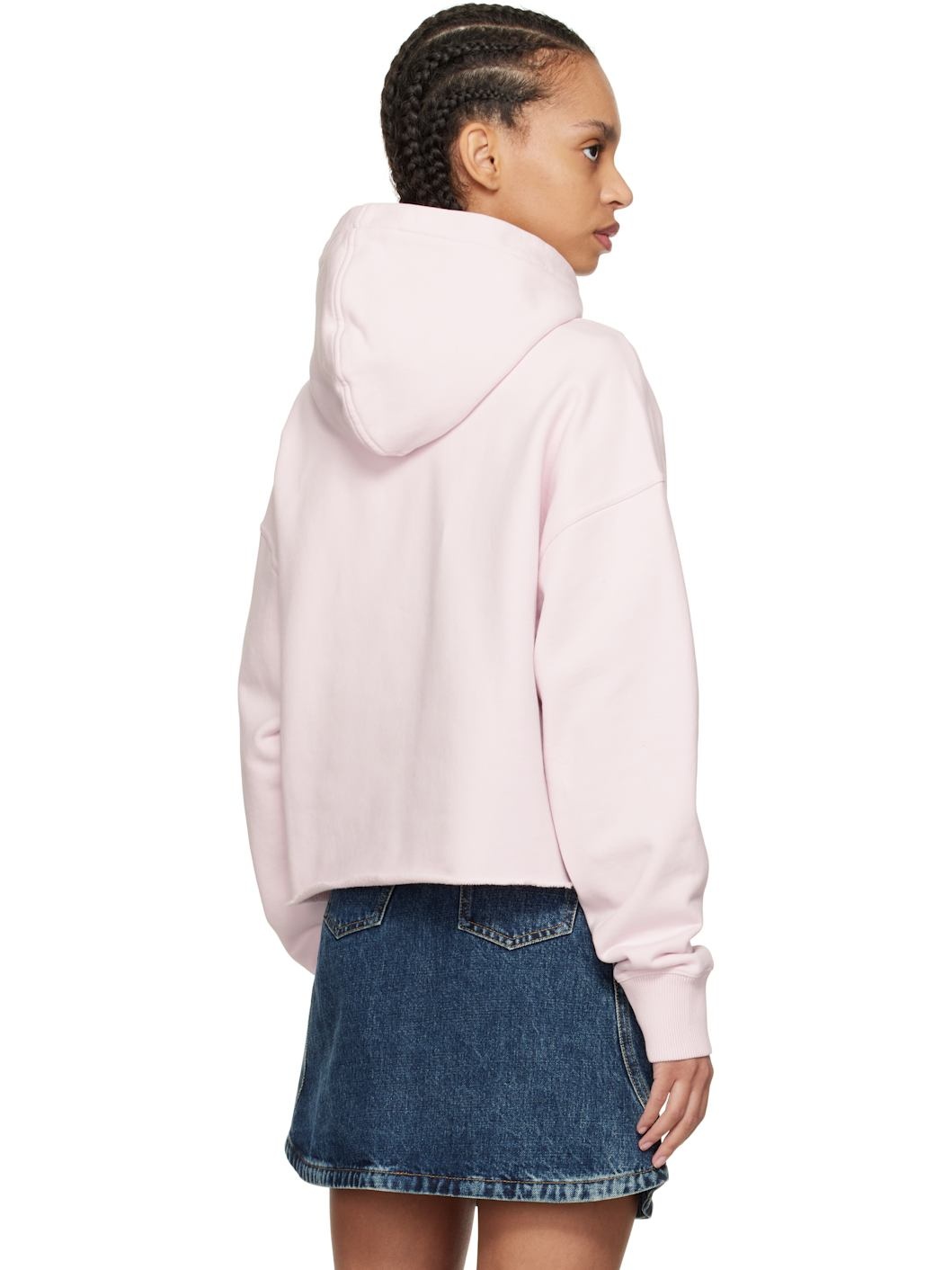 Pink Cropped 'GIVENCHY' Snake Print Fleece Hoodie - 3