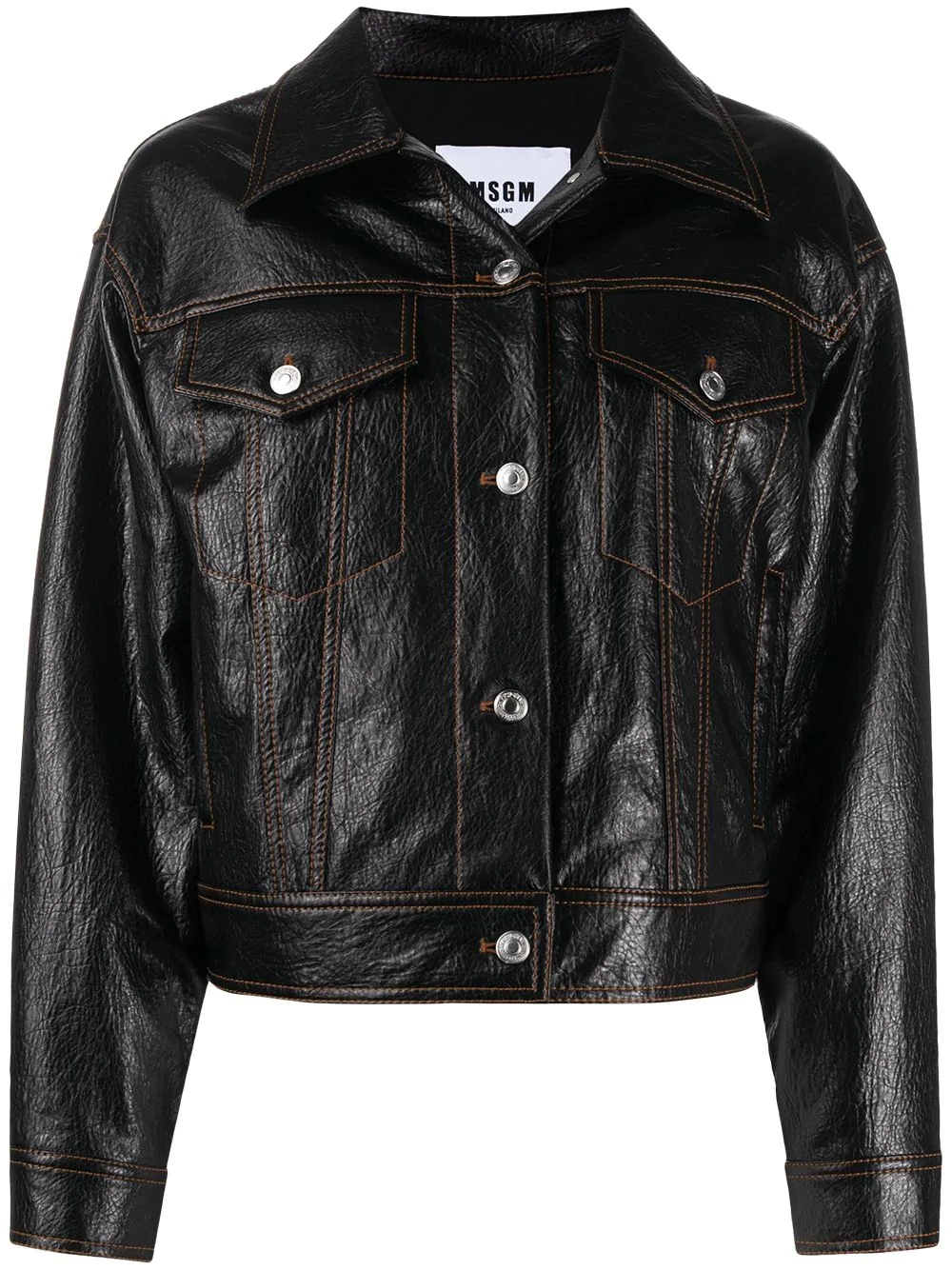 faux-leather front fastening jacket - 1