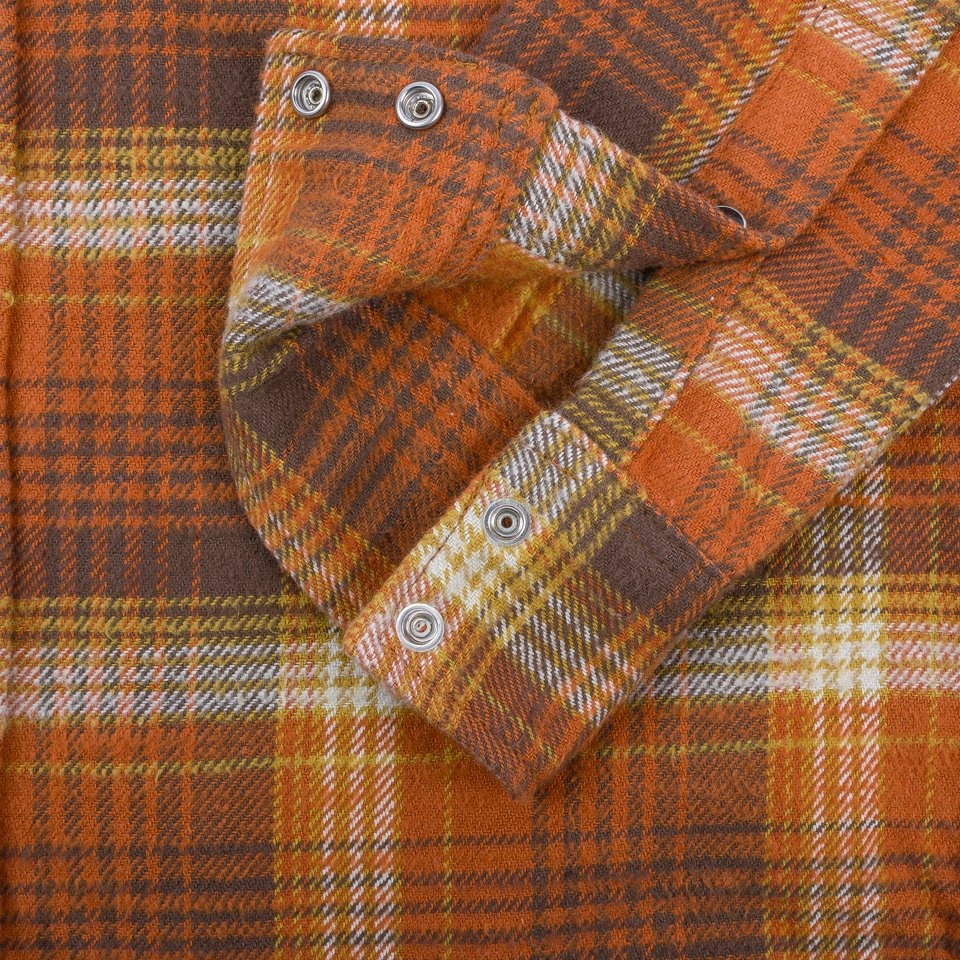 IHSH-399-ORA 12oz Slubby Heavy Flannel Check Western Shirt - Orange - 10