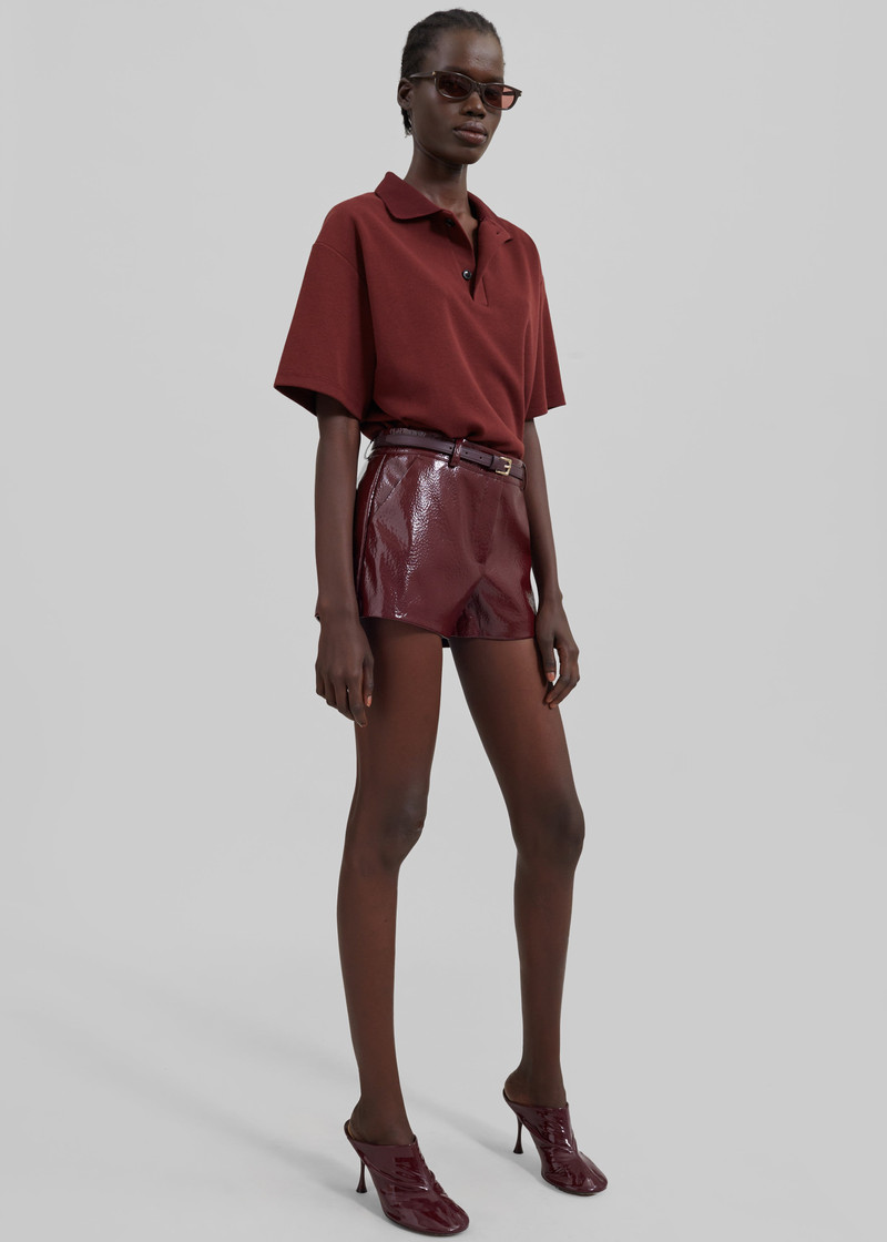 Kate Crackled Faux Leather Mini Shorts - Burgundy 6