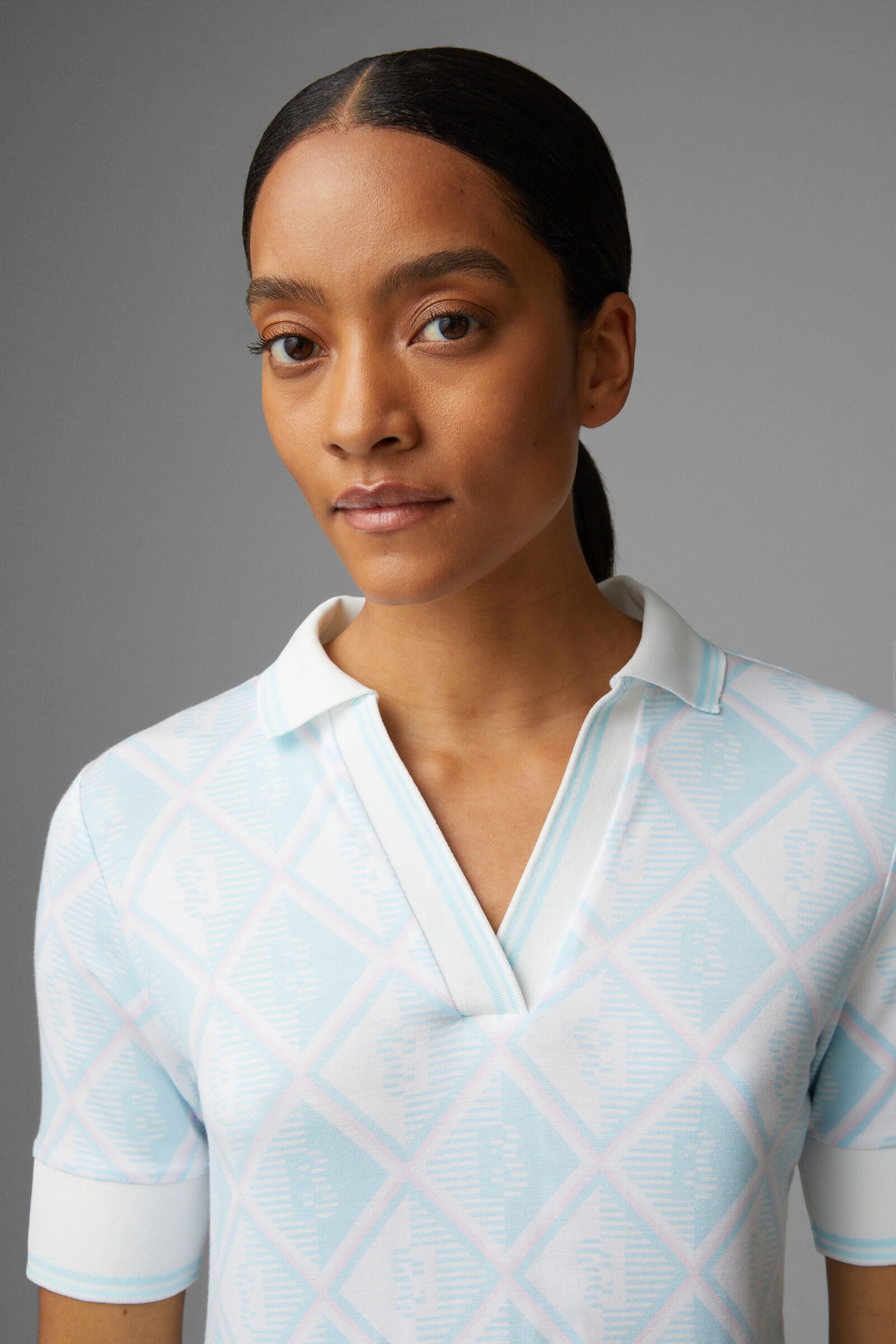 Elonie Printed polo shirt in Light blue/Off-white/Rose - 4