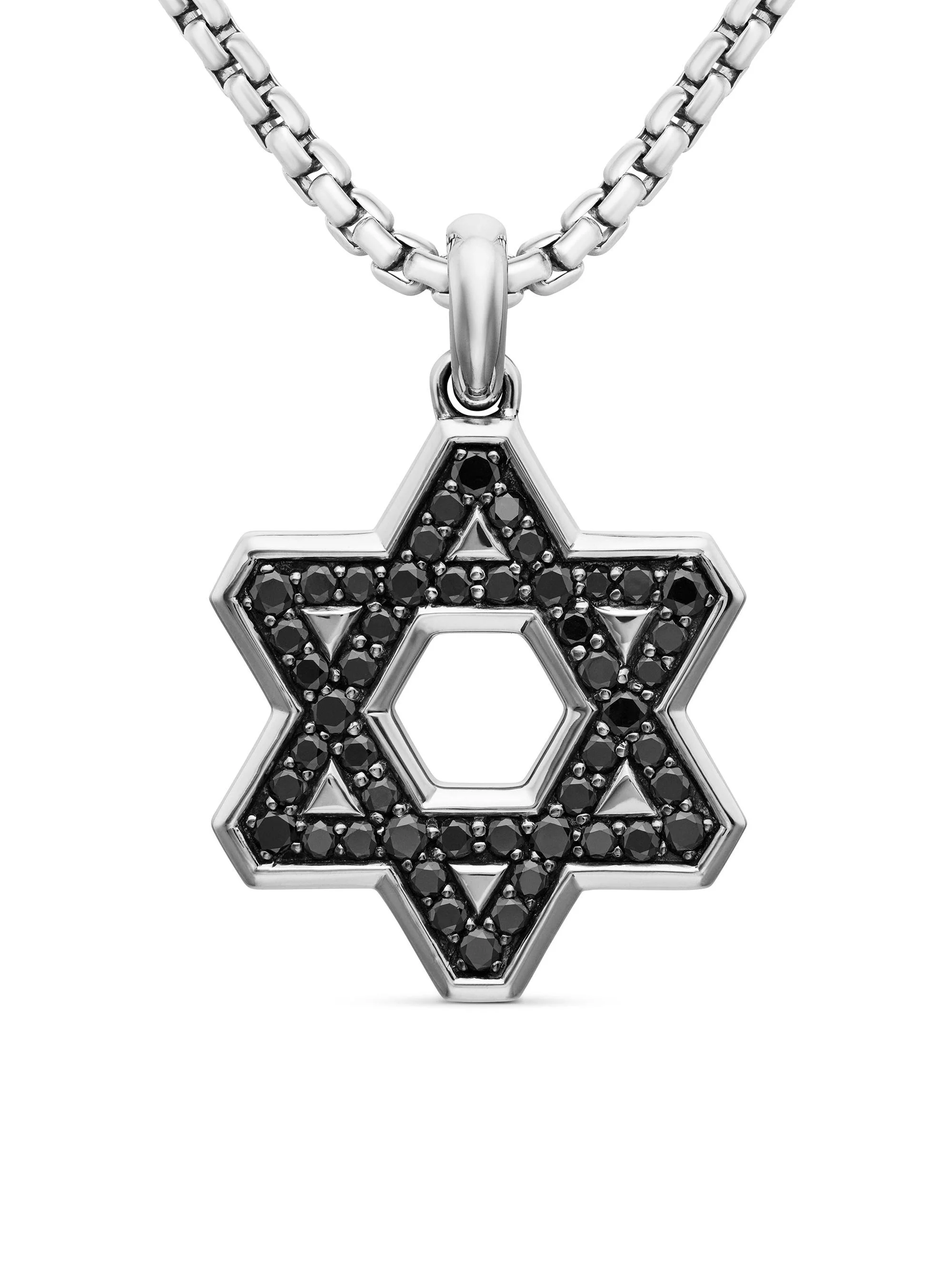 Men's Streamline Star of David Pendant in Sterling Silver - Black Diamond - 1