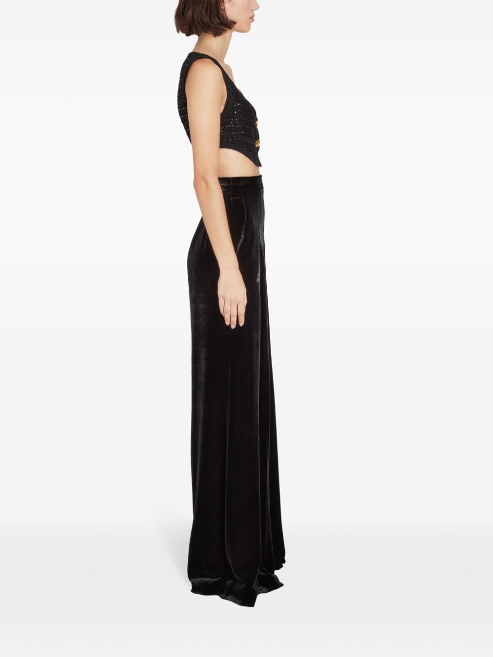 high-rise wide-leg velvet trousers - 3