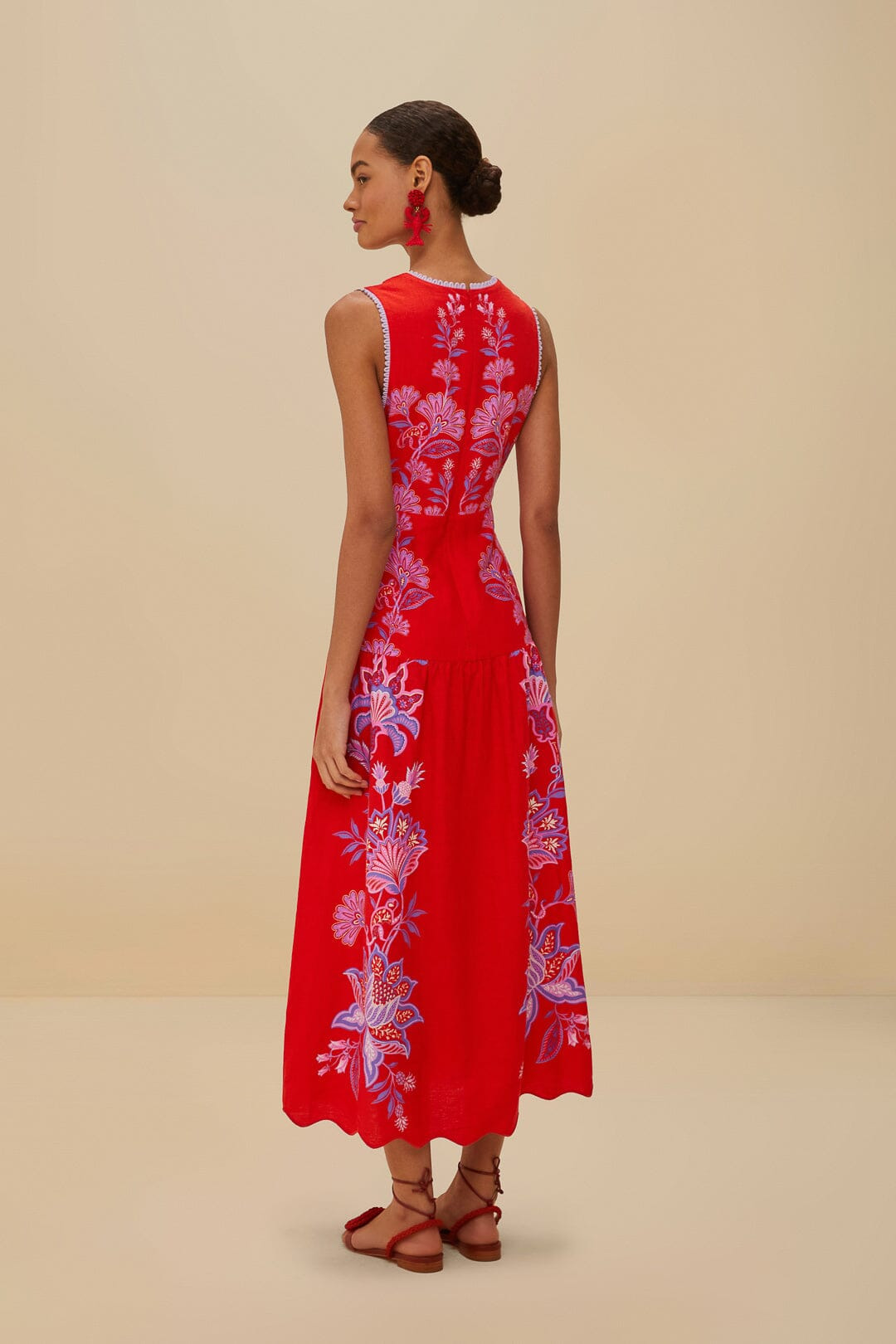 Red Porcelain Garden Euroflax™ Premium Linen Midi Dress - 3