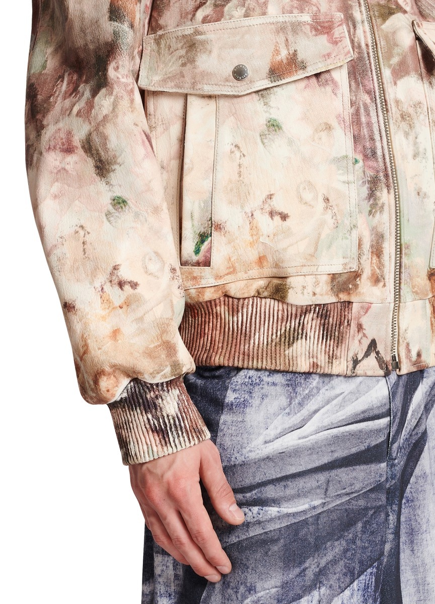 Pastel print leather bomber jacket - 10