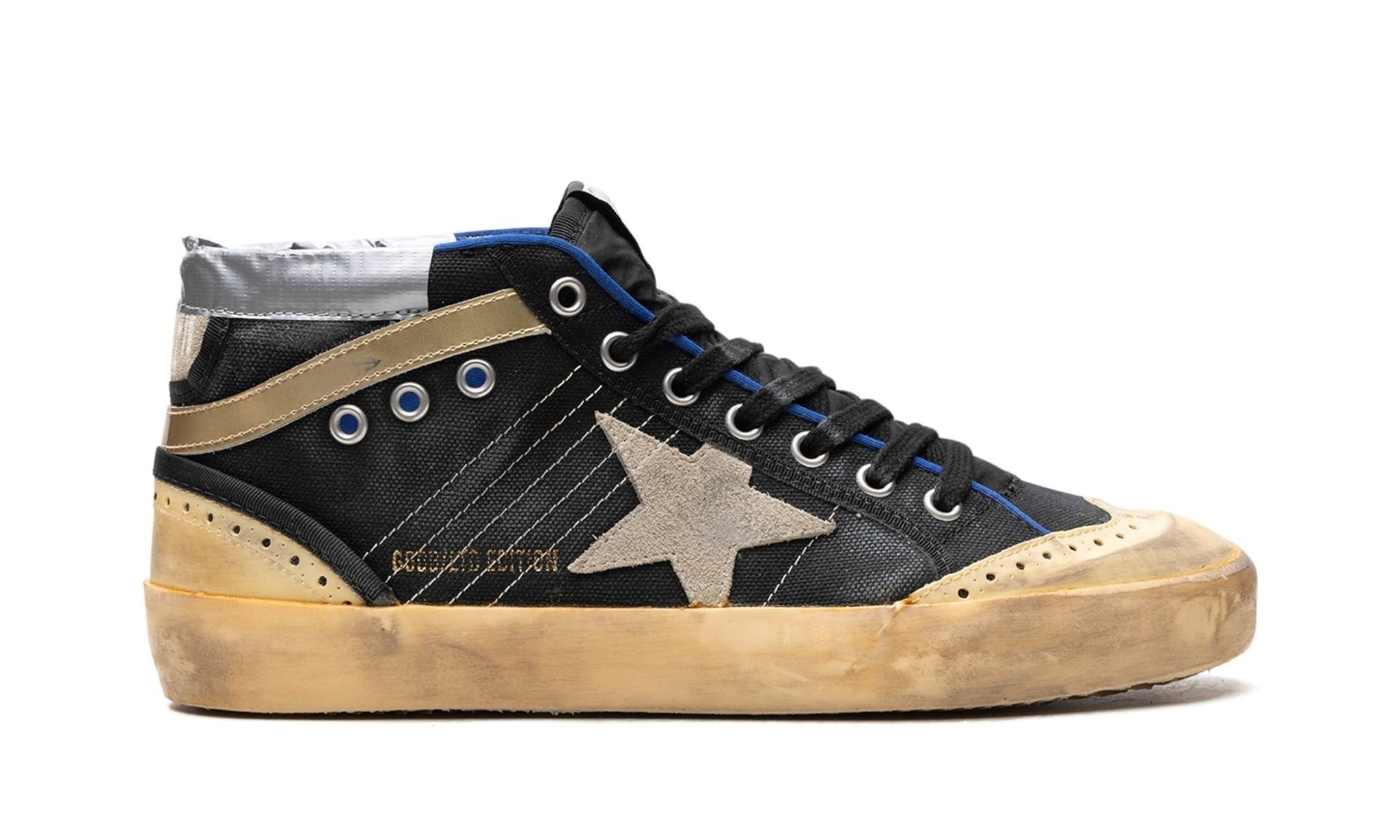 MID STAR CANVAS UPPER SUEDE STAR AND HEEL NYLON TONGUE RUBBER TOE AND SPUR "BLACK ICE VANILLA GOLD" - 6