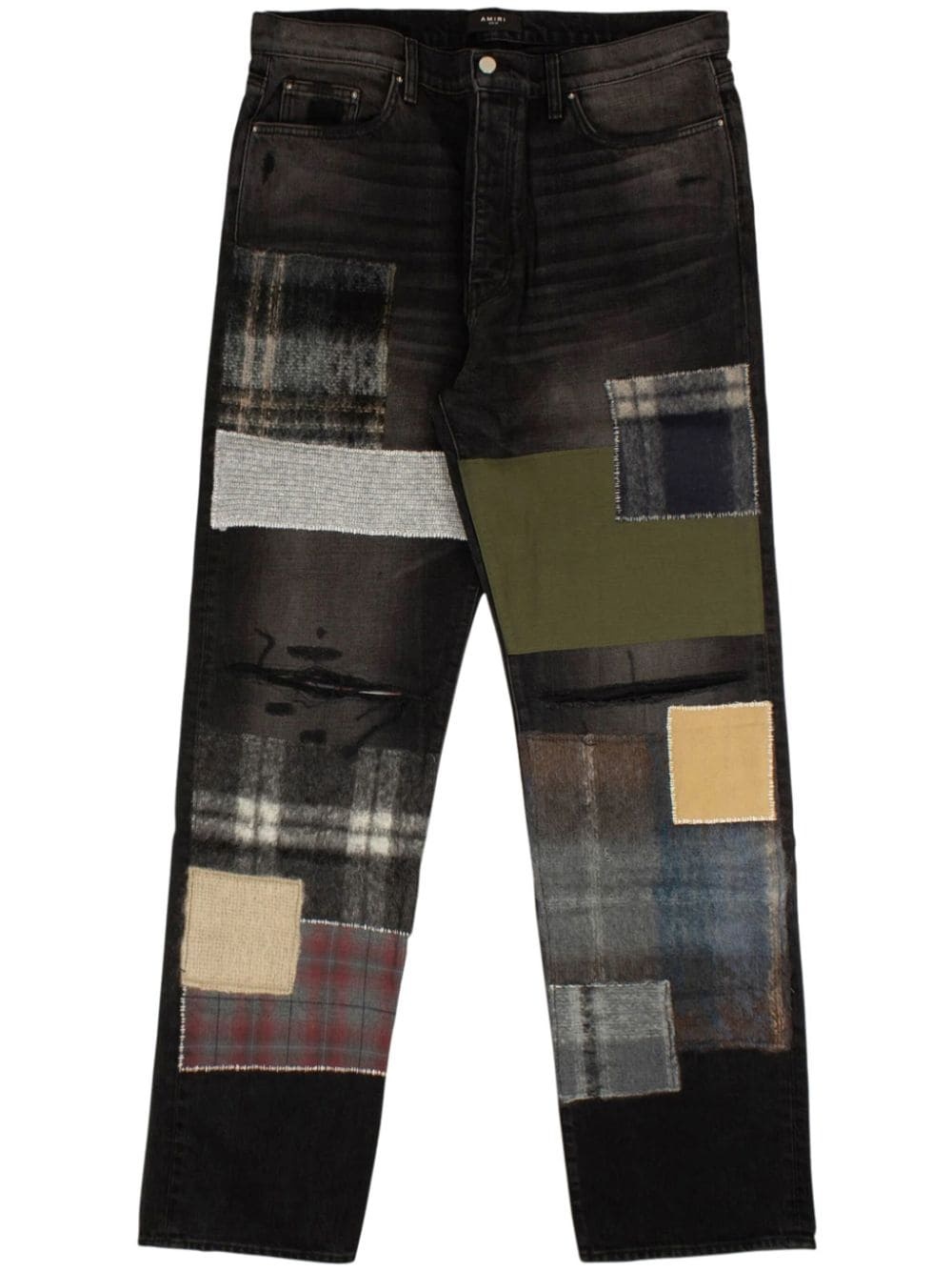 patchwork straight-leg jeans - 1
