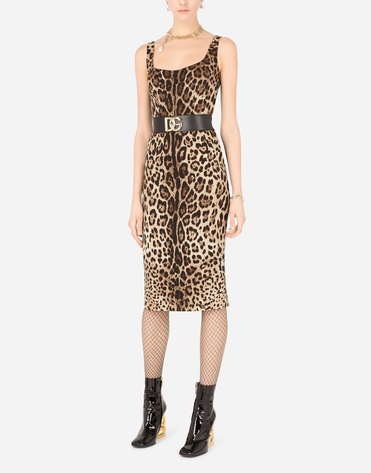 Charmeuse calf-length dress with leopard print - 6