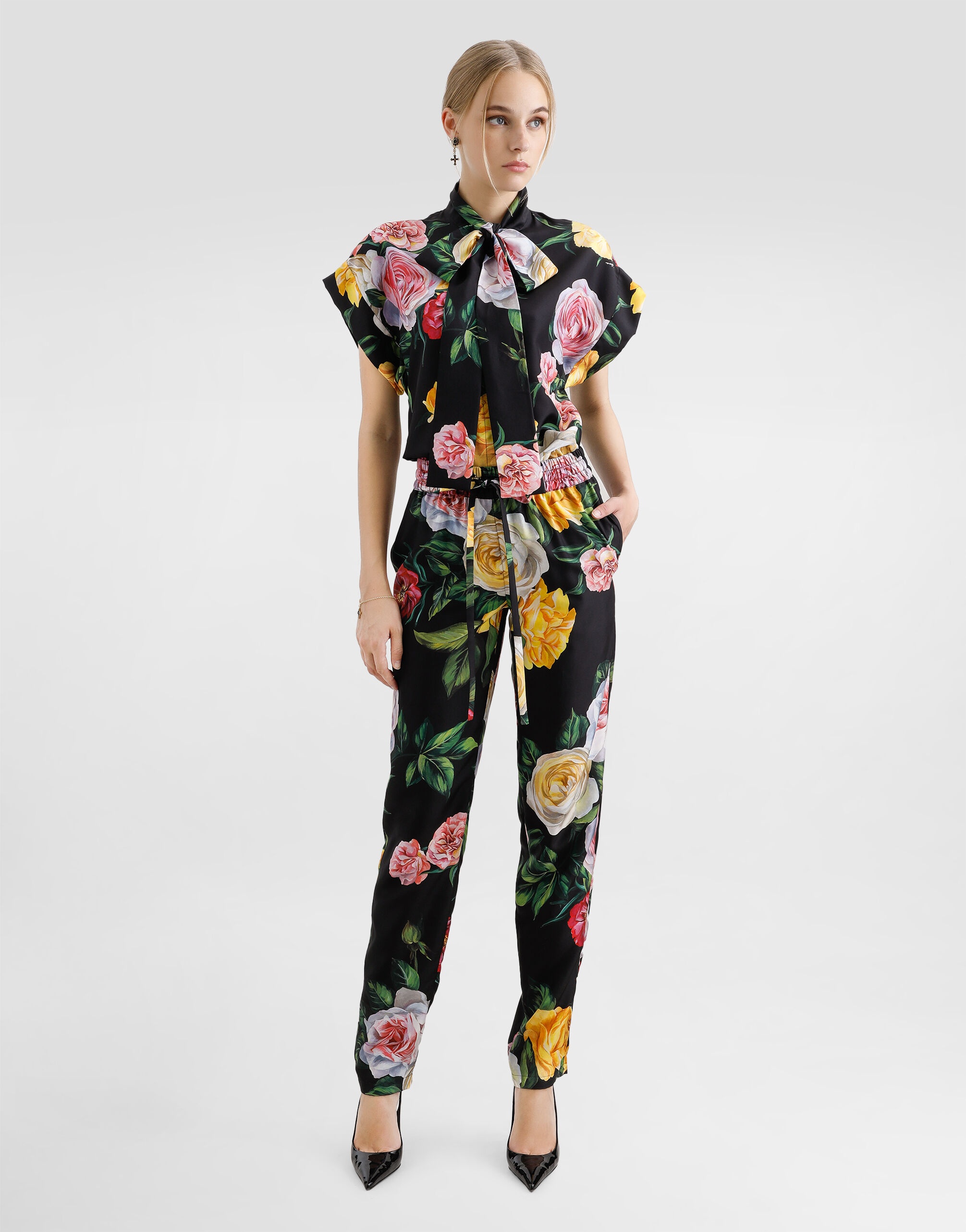 Silk habotai shirt with peony and rose print - 2