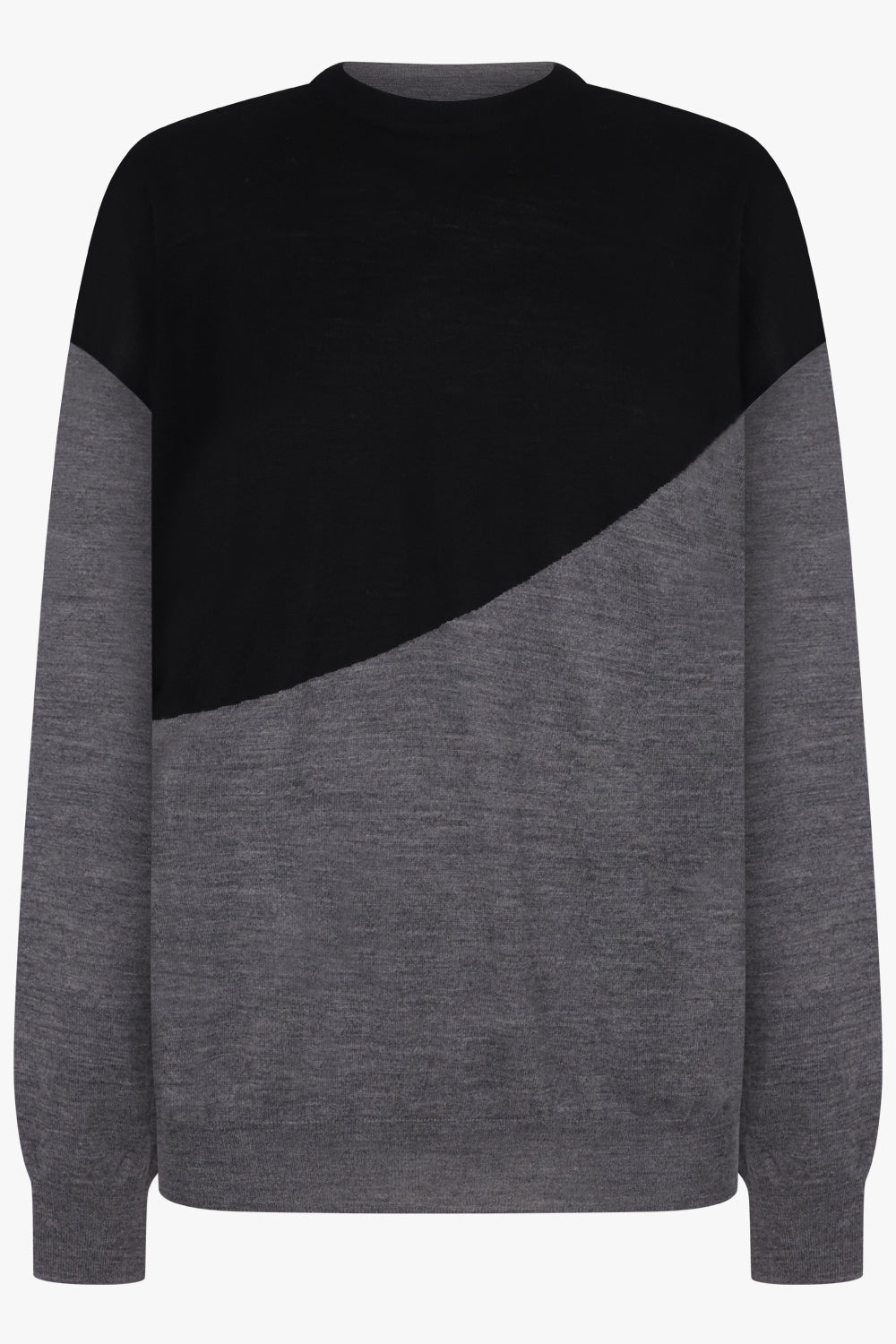 CREWNECK L/S CONTRAST PANEL KNIT | BLACK/GREY - 1