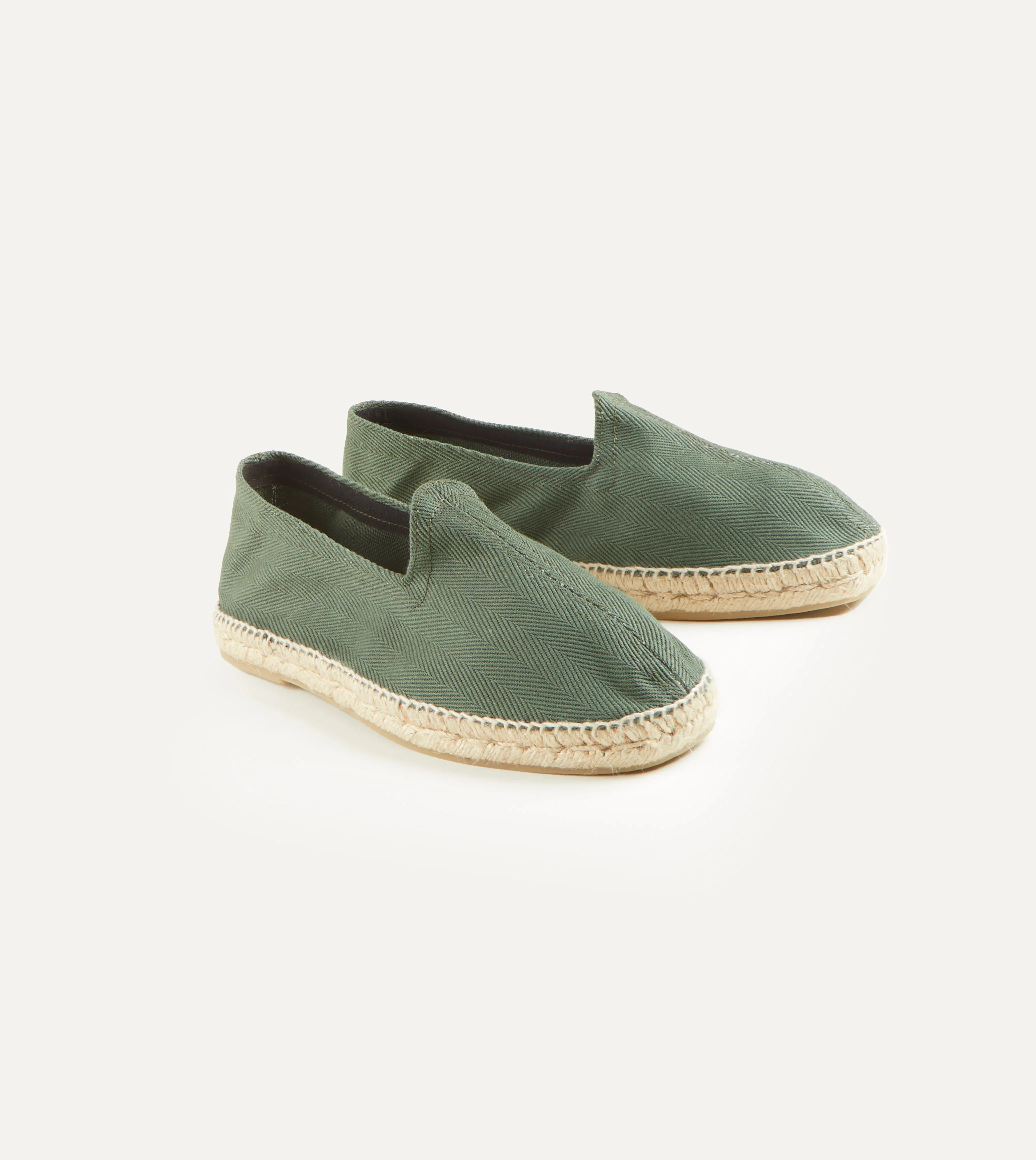 Green Herringbone Cotton Espadrilles - 1