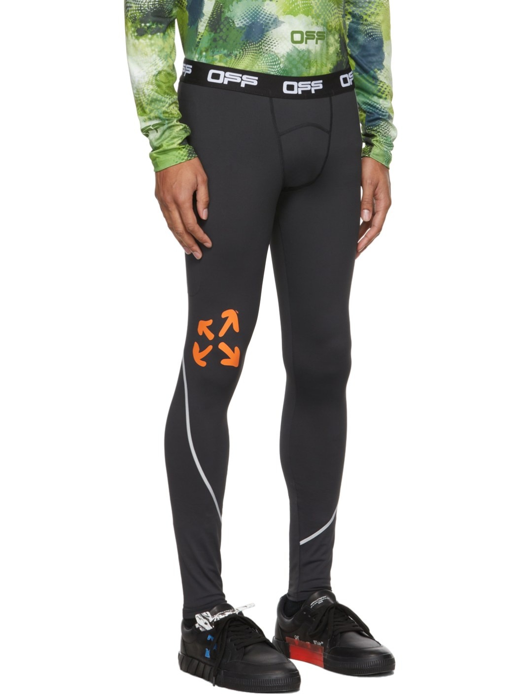 Black & Orange Active Logo Reflective Compression Tights - 2