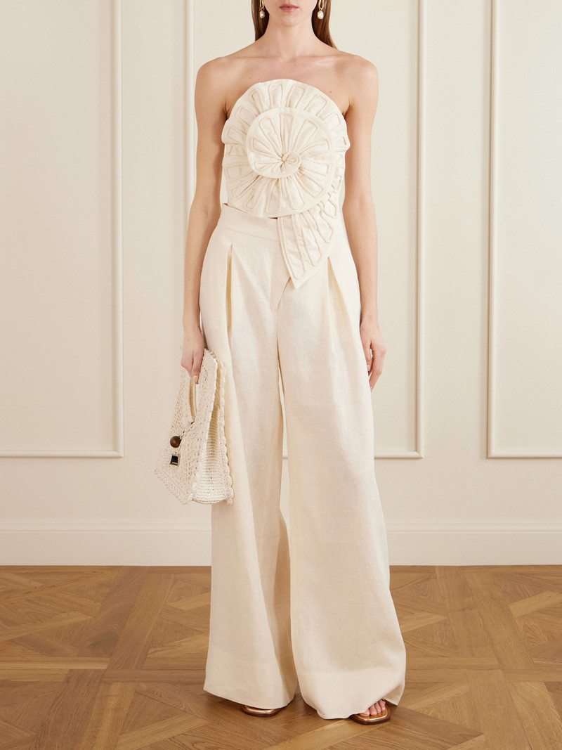 ANDRES OTALORA Cosmos Strapless Cropped Embroidered Linen Top outlook