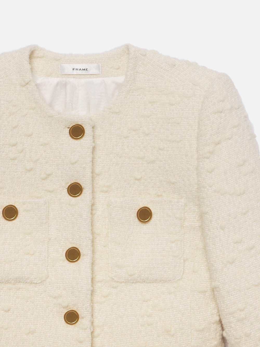 Cropped Button Front Jacket in Ecru - 3