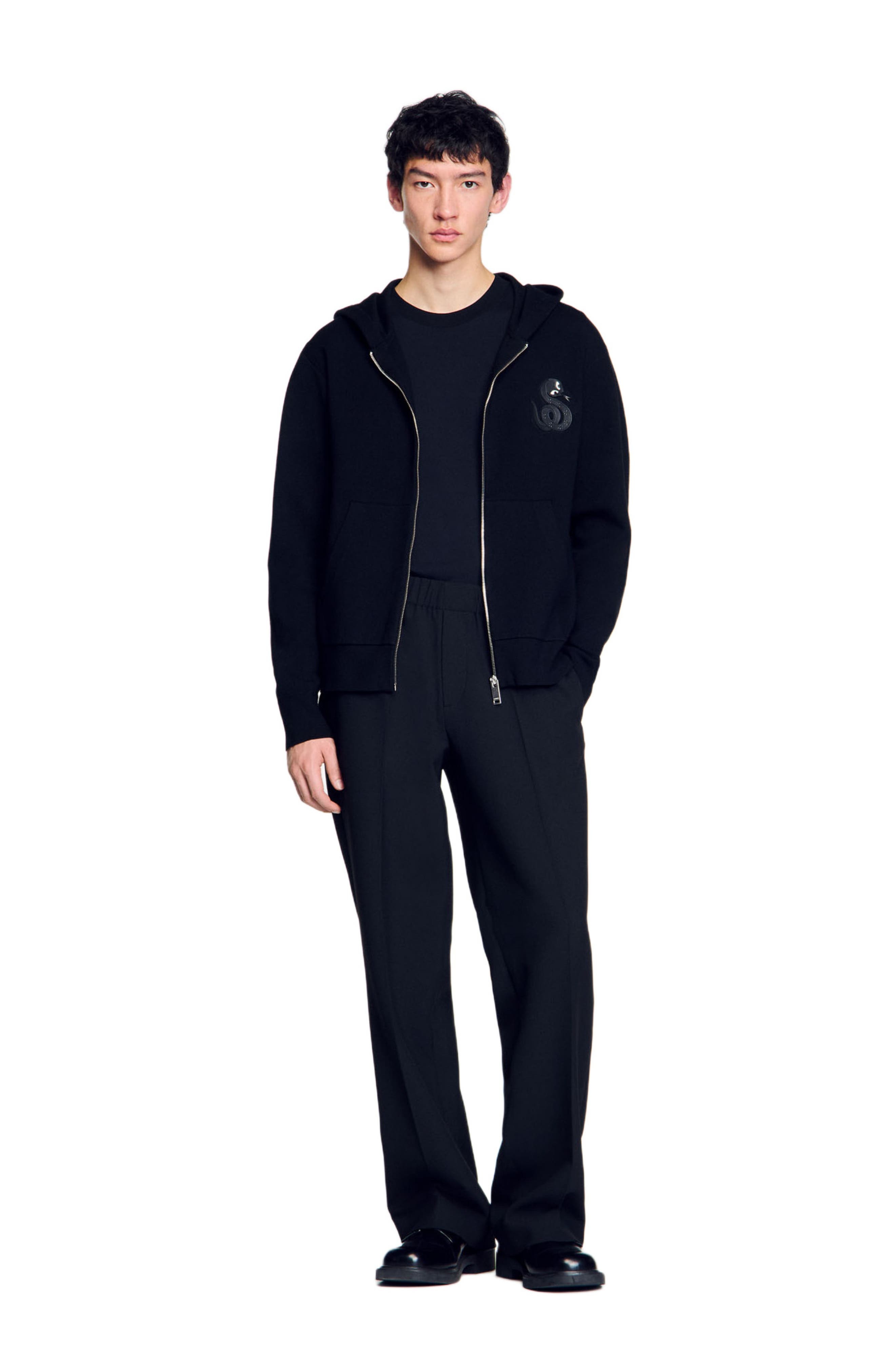SANDRO Zip-up cardigan with snake detail in Black at Nordstrom - 6