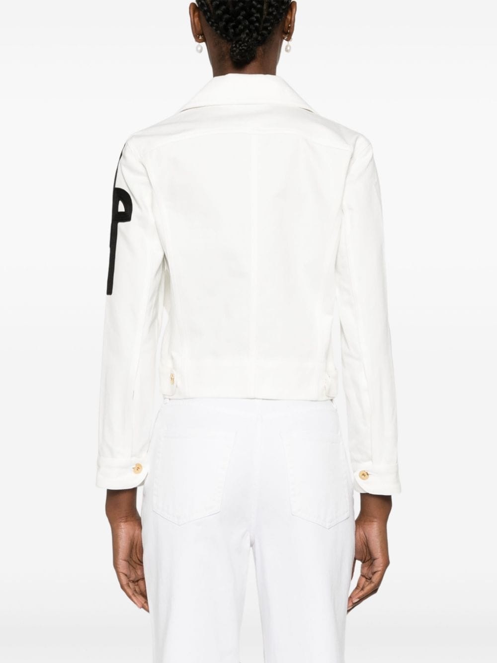 logo-patch cropped denim jacket - 4