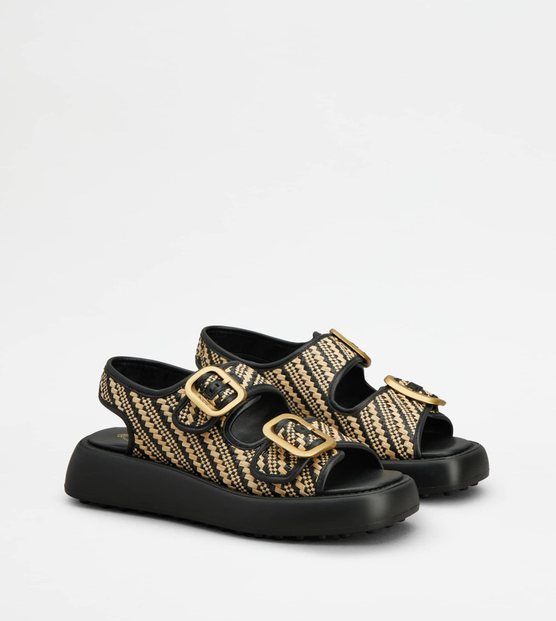 SANDALS IN FABRIC - BLACK, BEIGE 3