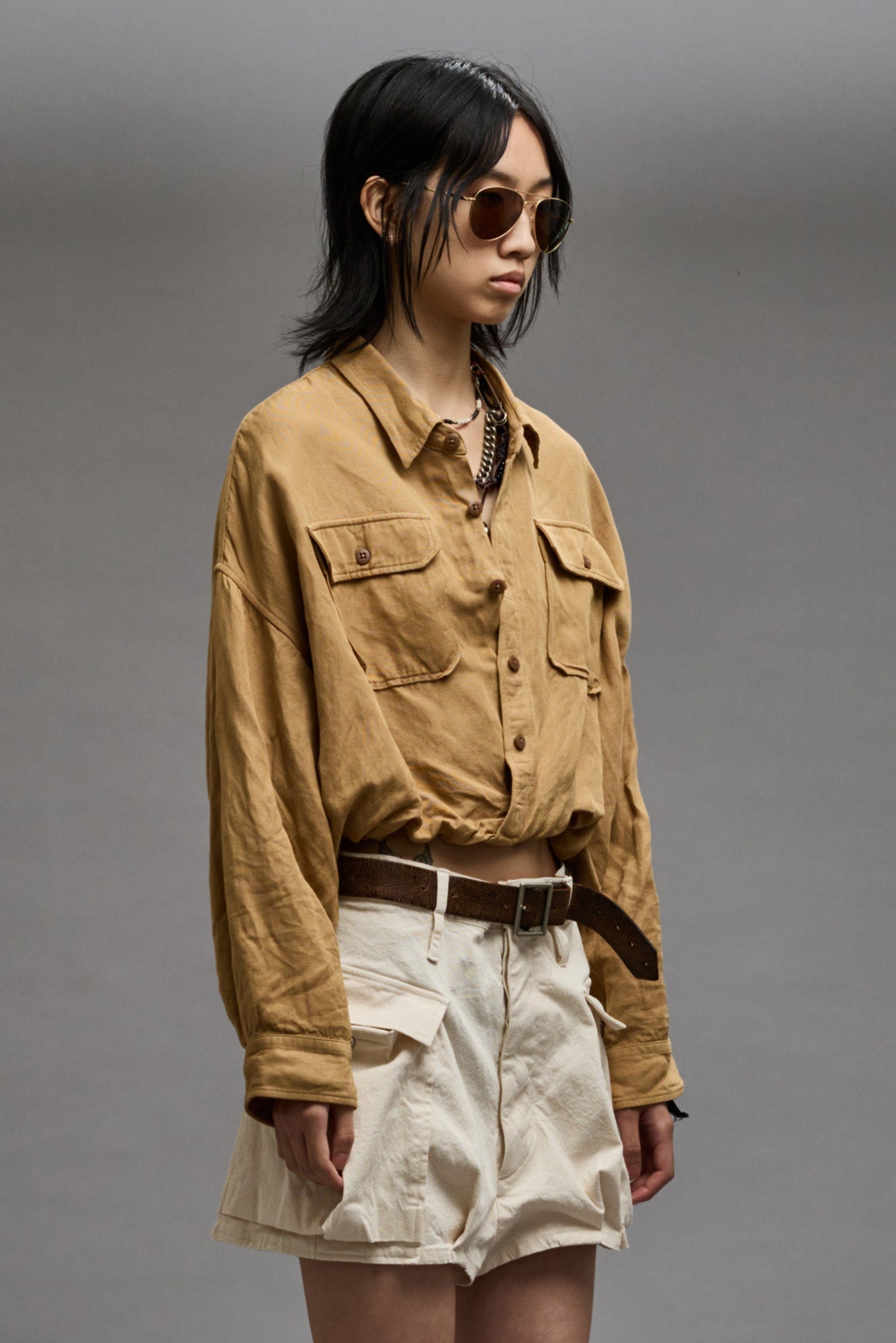 CROSSOVER UTILITY BUBBLE SHIRT - KHAKI - 5