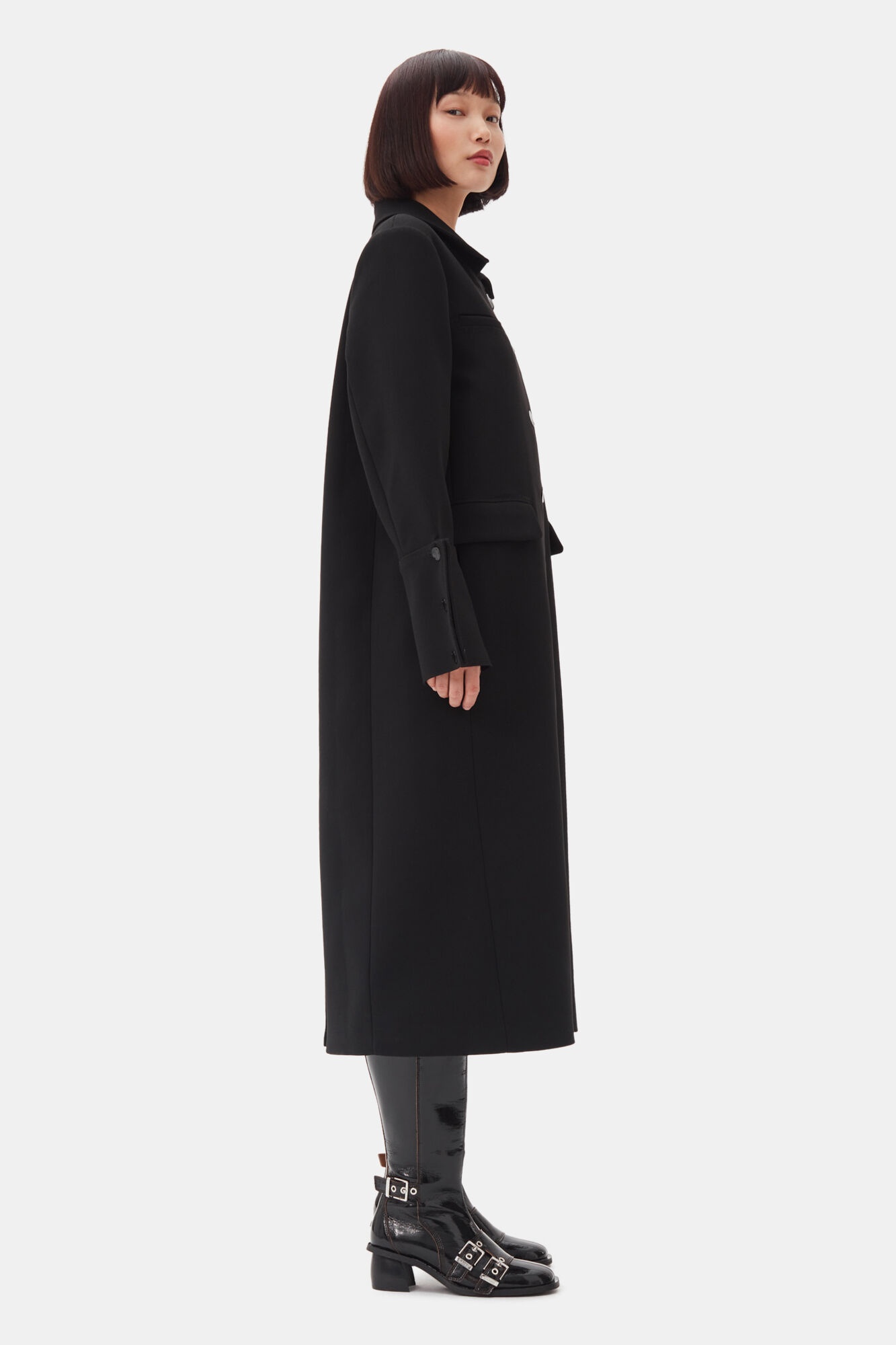 BLACK BONDED CREPE COAT - 4