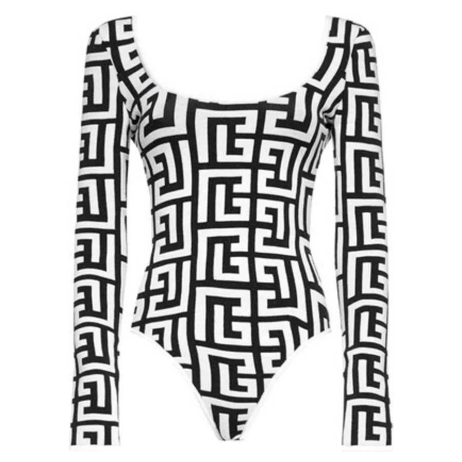 Balmain Monogram Scoop Back Knitted Bodysuit, Brand Size 36 ( US Size 4 ) - 1