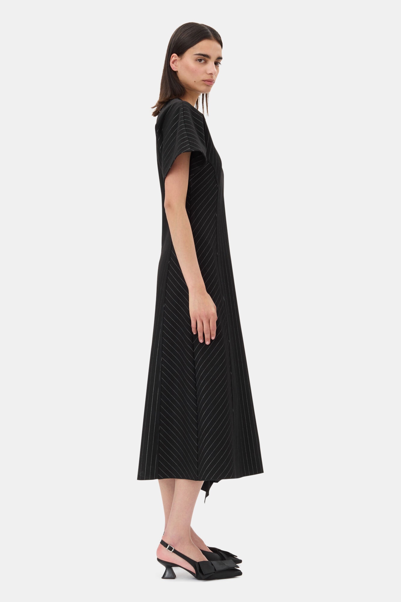 BLACK PINSTRIPE LONG DRESS - 4